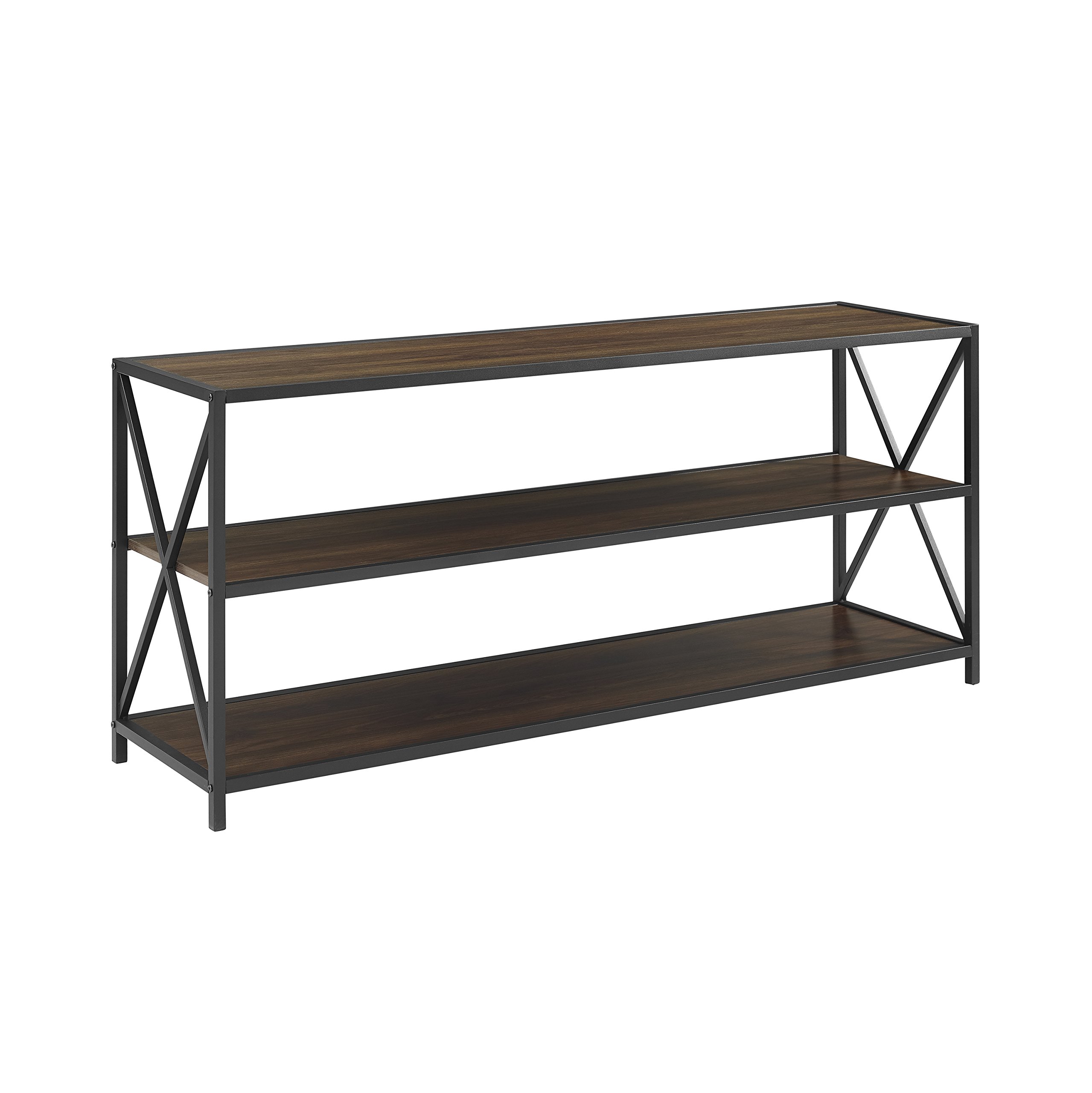 Walker Edison2 Shelf Industrial Wood Metal Bookcase Tall Bookshelf Storage Home Office, 60 Inch, Dark Walnut