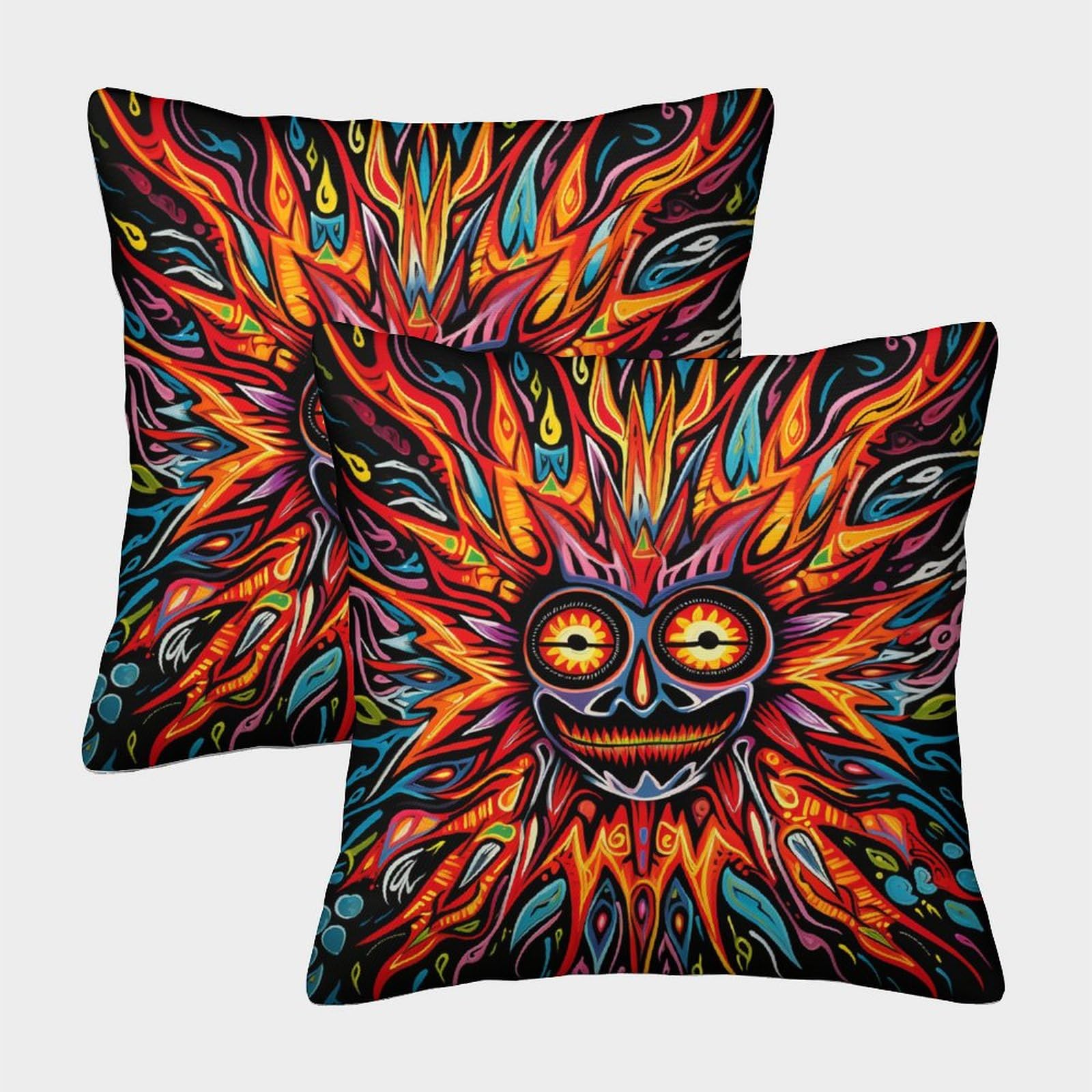 PFYWZJDDTTBD Square Decorative Bohemian Sun Throw Pillow Cases Cushion Covers Set of 2 Decorative for Sofa Bed Couch Car Throw Pillow Covers Invisible Zipper 40x40cm