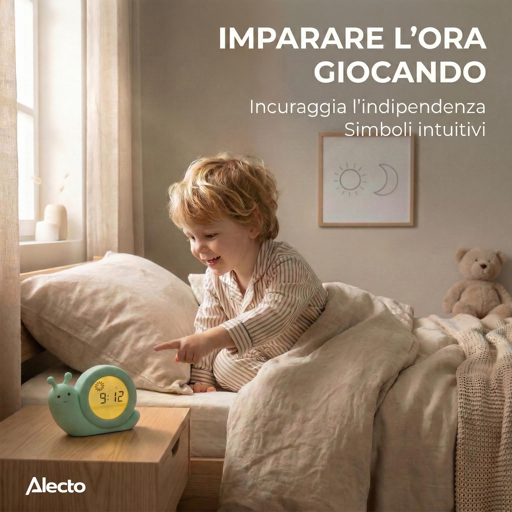 Alecto Baby BC110GN SIMON - Addestratore del sonno, luce notturna e sveglia, lumaca, verde menta