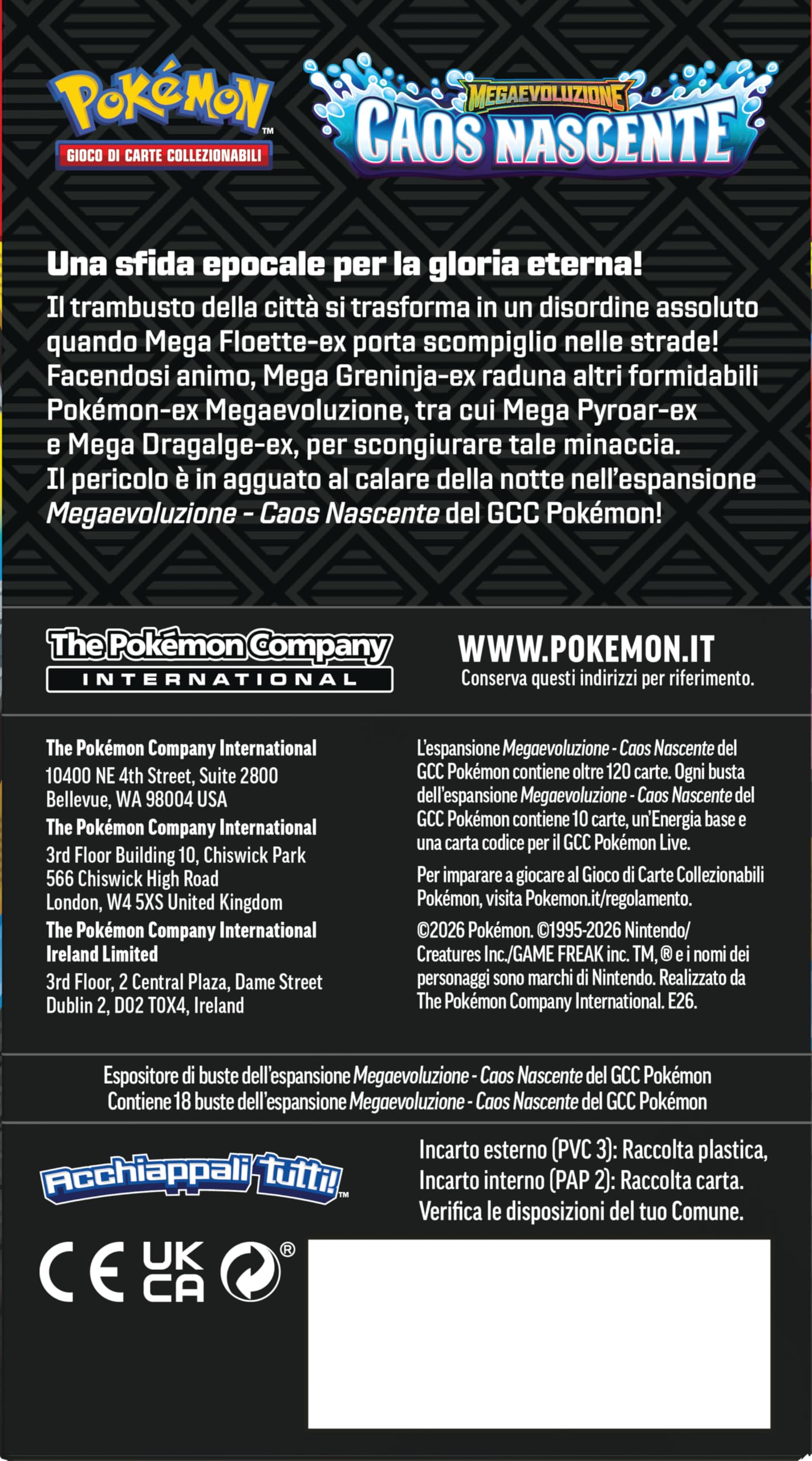 Pokémon: espositore di buste dell’espansione Megaevoluzione - Caos Nascente del GCC Pokémon (18 buste di espansione), Edizione in Italiano