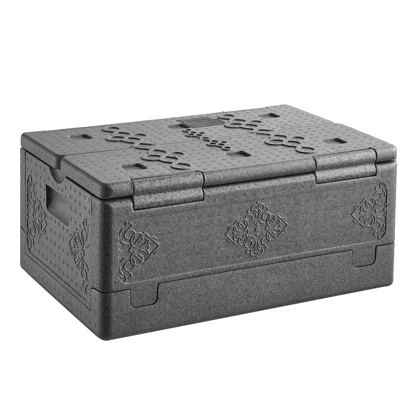 VEVOR Caisse Isotherme 38 L, Boîte de Transport Isotherme Passive sans Électricité, pour Livraison Traiteur Barbecue Restaurantion, Caisson Maintien au Chaud ou au Froid Pliable et Léger en PPE, Gris