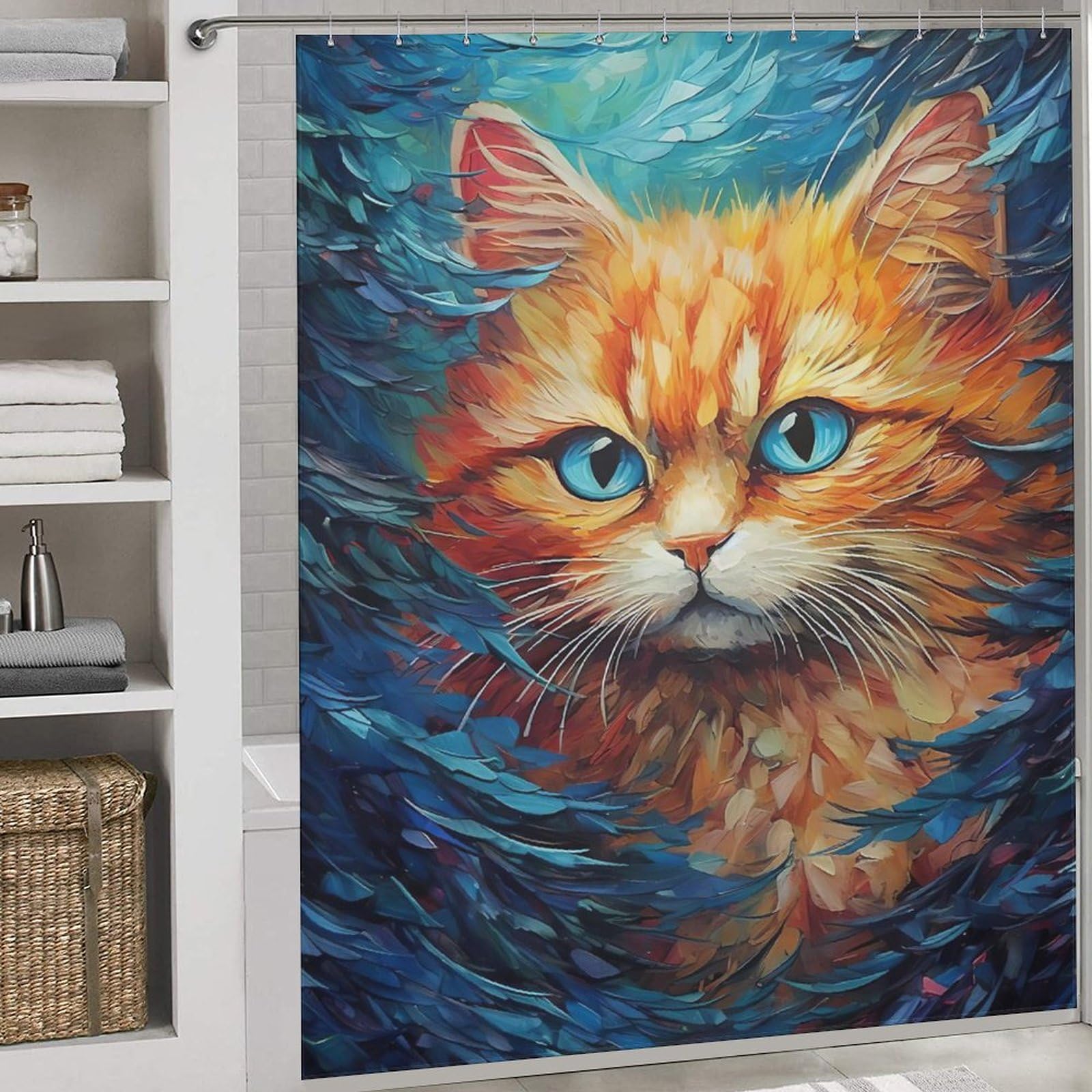 Rideau de douche chat imperméable pour créer une ambiance moderne et ludique dans votre salle de bain