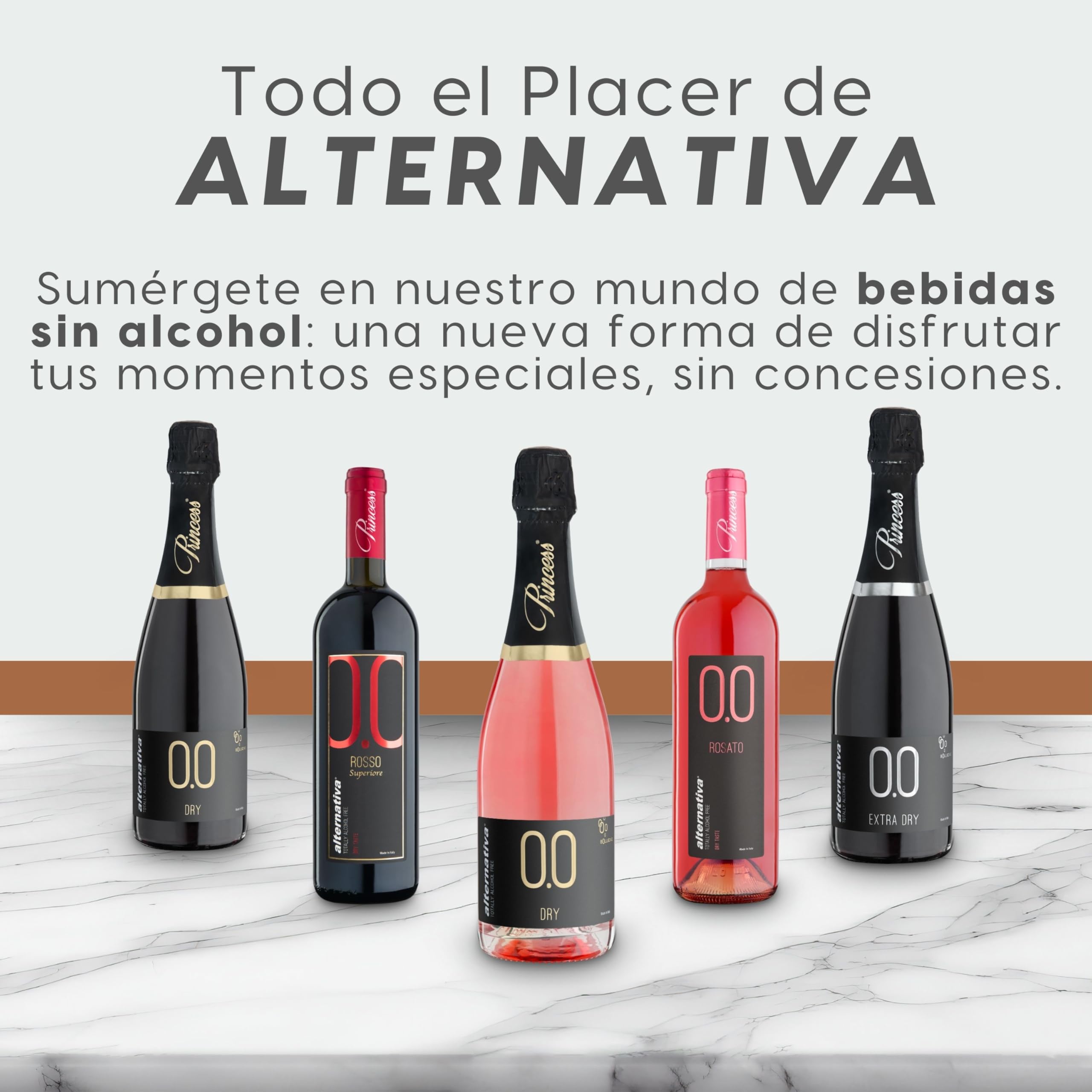 ALTERNATIVA Rosado Seco Espumoso Sin Alcohol 0.0% - 6 Botellas de 750 ml | Burbujas Italianas Desalcoholizado Premium - Ideal para Celebraciones y Regalos