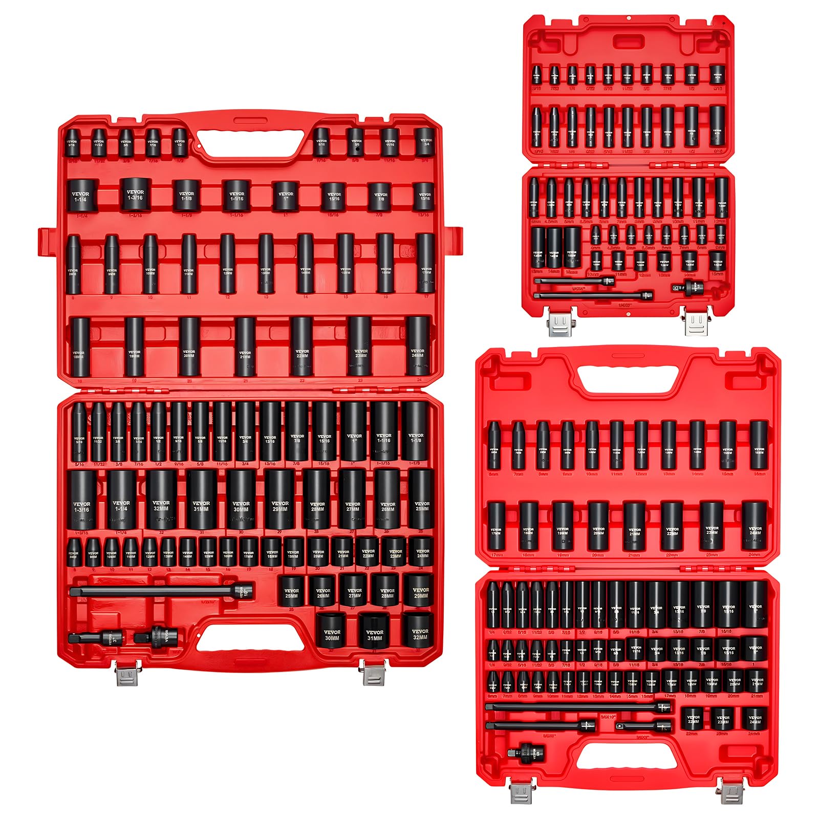 VEVOR Juego De Vasos De Impacto 3/8, 26 Piezas Métricas Estándar Y Profundas De 7-19 Mm, Acero Cr-V, Con Estuche