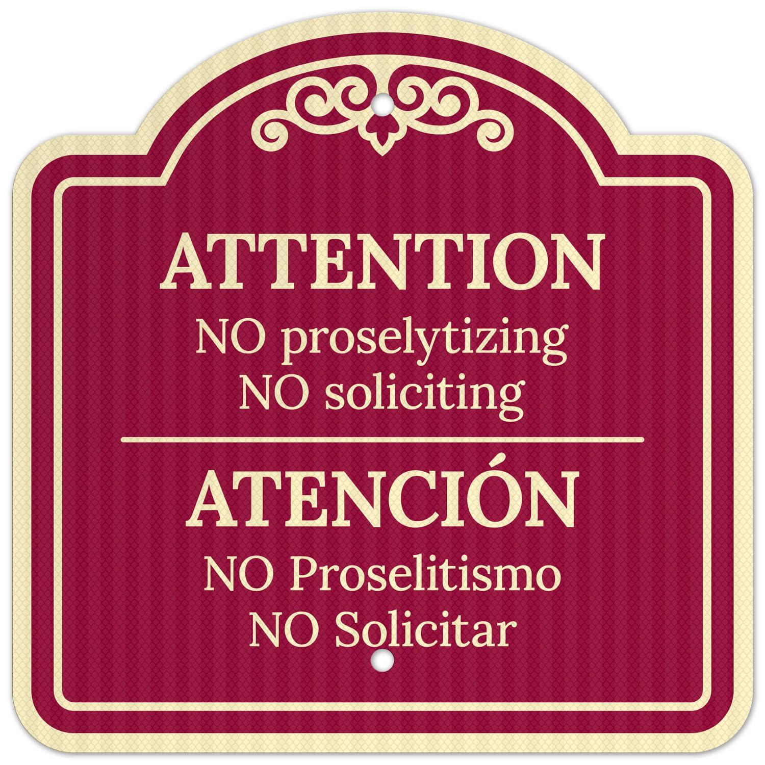 Attention No Proselytizing No Soliciting Bilingual Décor Sign, Burgundy Dark, 12x12 Inches, ACM, Fade Resistant, Made in USA by Sigo Signs