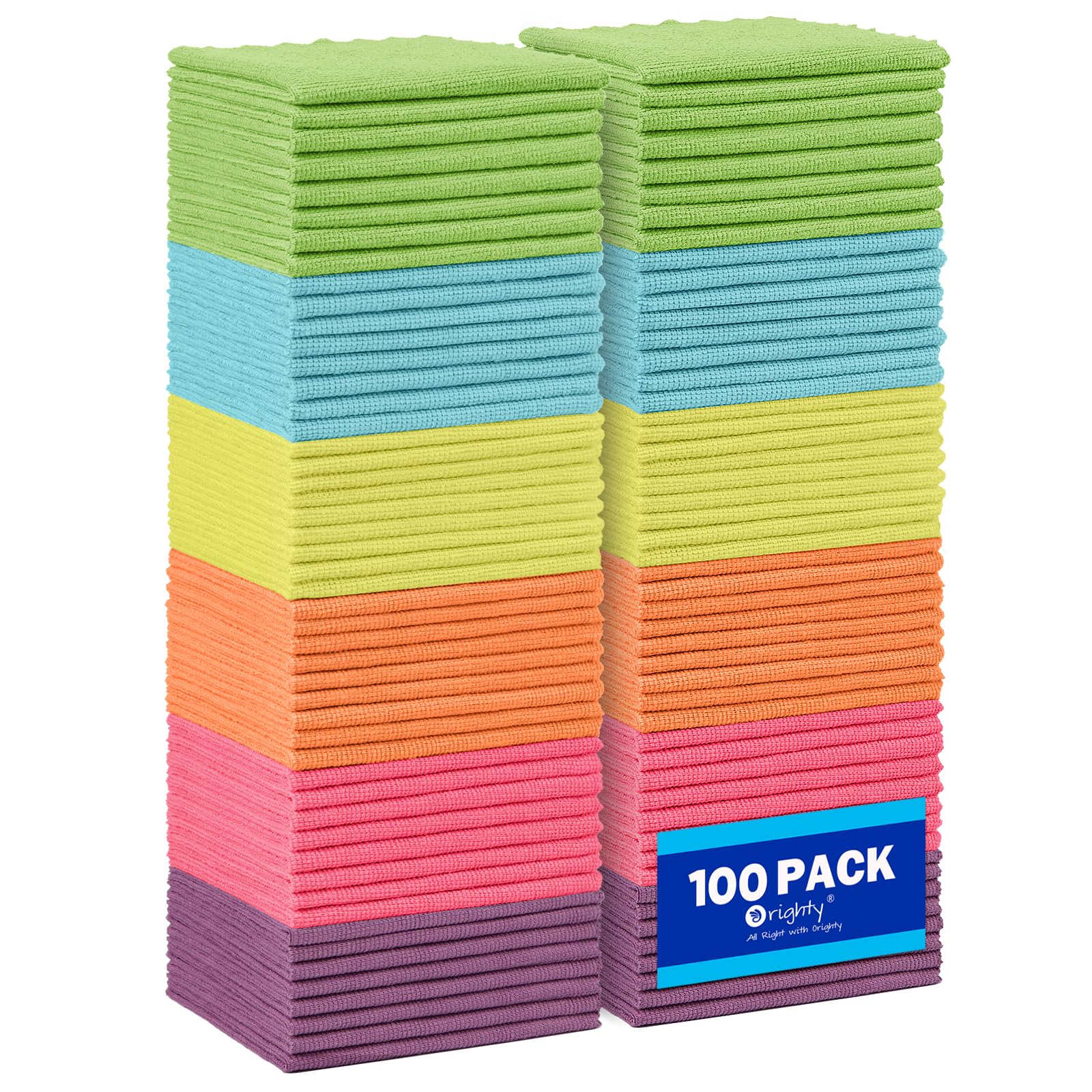 Orighty Panno per la pulizia in microfibra, confezione da 100 pezzi altamente assorbente, asciugamani da cucina senza pelucchi, asciugamani in microfibra per auto, casa, finestre, 30,5 x 30,5 cm