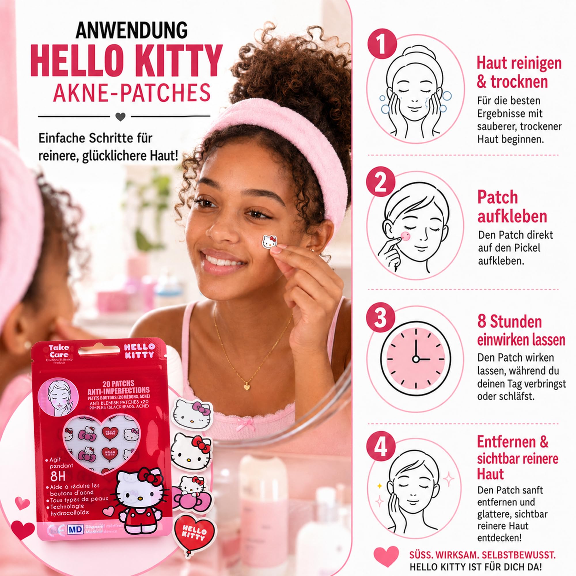 Hello Kitty Patch Bouton 20 pcs – Patch Anti Bouton Hydrocolloïde – Patch Acné Visage Jour Nuit – Pimple Patch Absorbe Sébum Point Noir Nez – Design Cute Adolescents Adultes