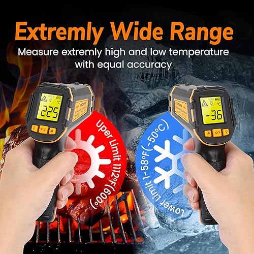 Miniatura 6 de Termómetro infrarrojo digital pistola de temperatura láser termómetro de carne para cocinar, alimentos, hornos de pizza, parrilla, motor, dulces,