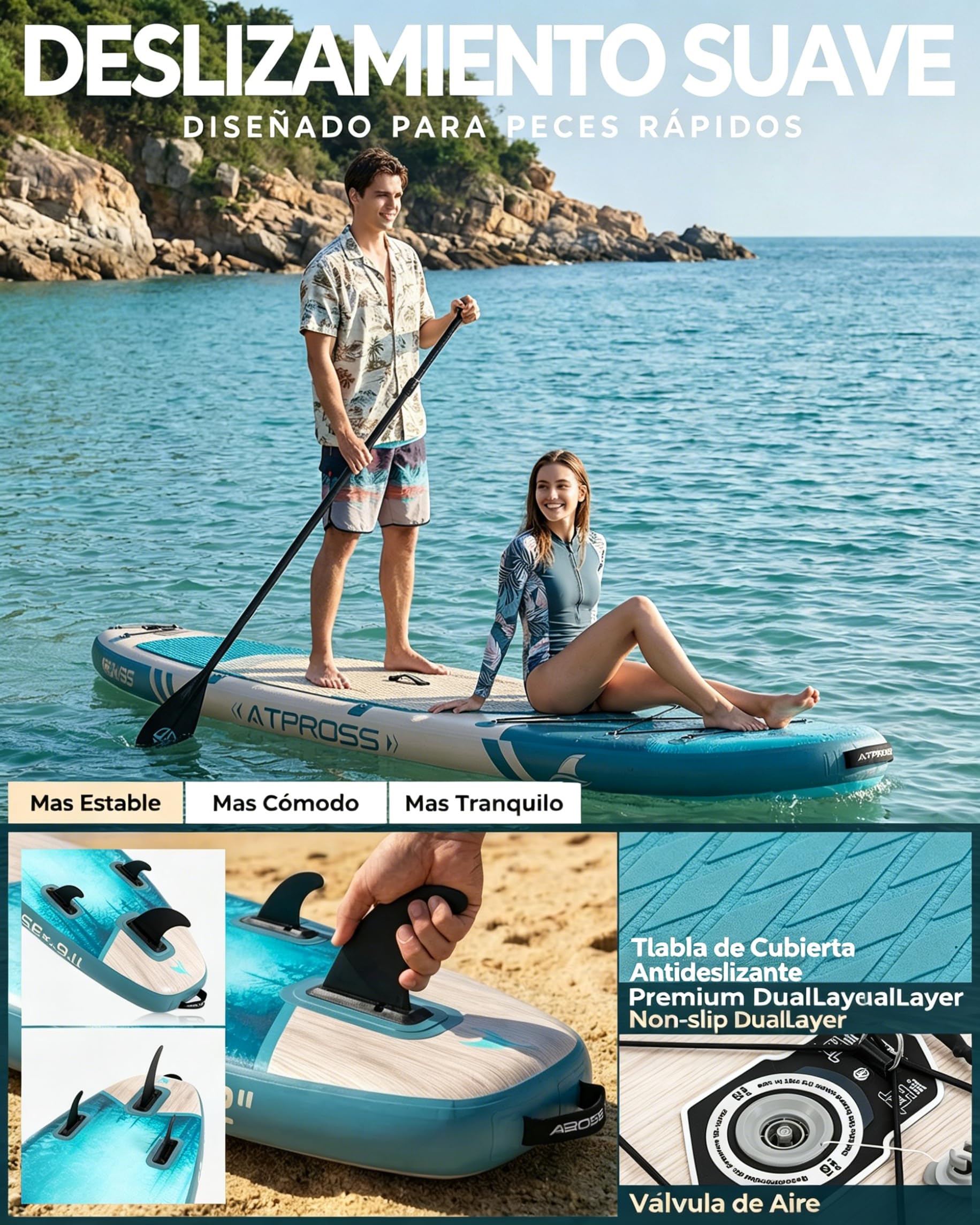 Tabla Paddle Surf Hinchable Inflable Extra Grande para Adultos, con Capacidad para 204,1 kg. con Kit de Accesorios Mochila. Kayak Inflable, Antideslizante, Ideal para Yoga,