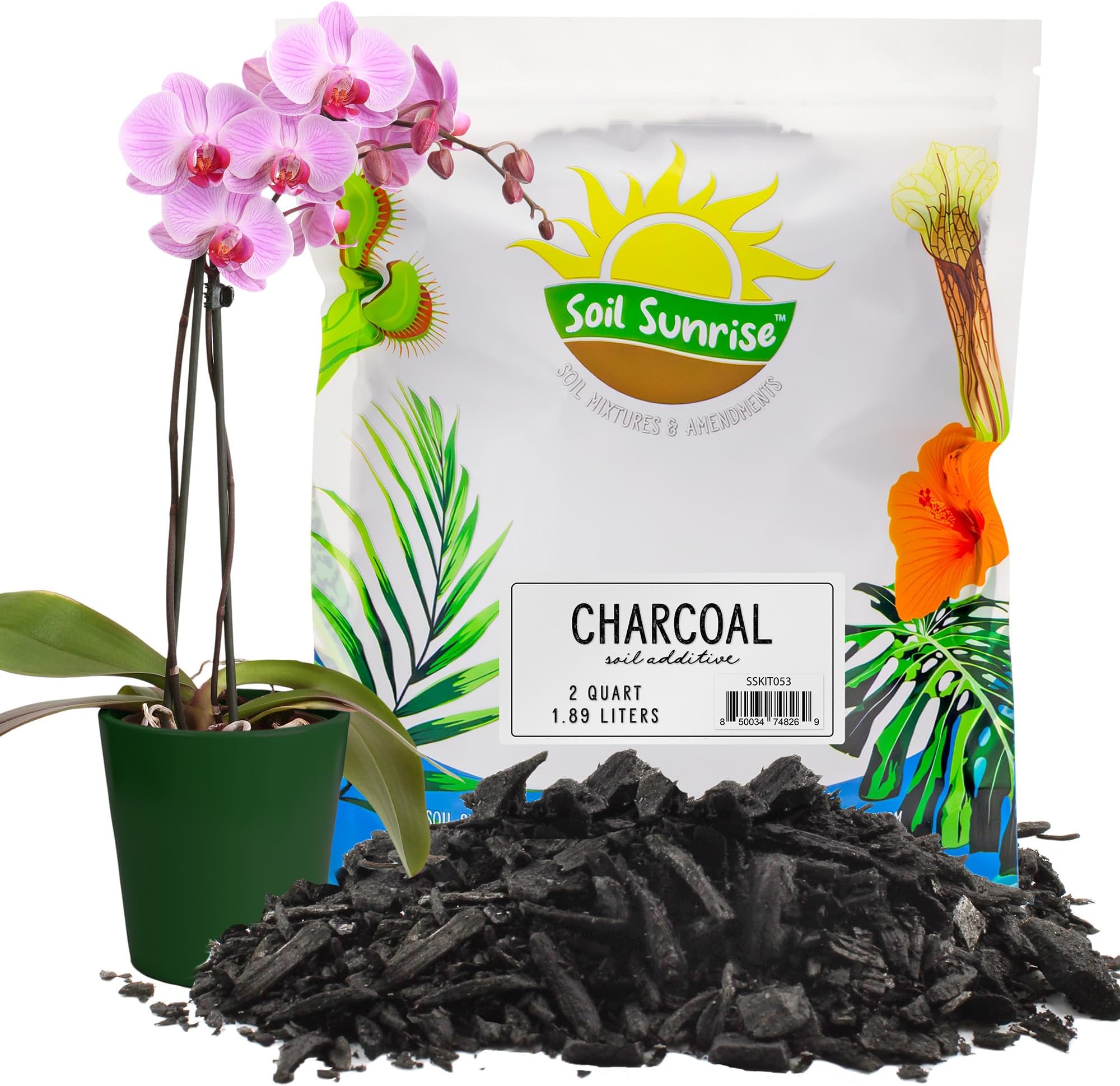 Soil Sunrise Horticultural Charcoal for Indoor Plants (2 Quarts), Hardwood Amendment, Orchids, Terrariums, and Gardening