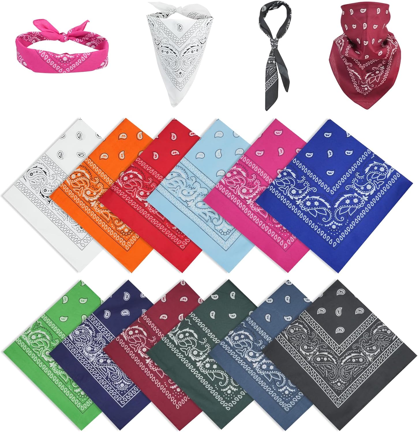 JINGIHE 12 Pcs Bandanas for Women Men, 22 x 22 Inch Multi-Purpose Handkerchief, Paisley Cowboy Polyester Wrap Head Scarf for Unisex Boys Girls Face Neck Hair Coverings