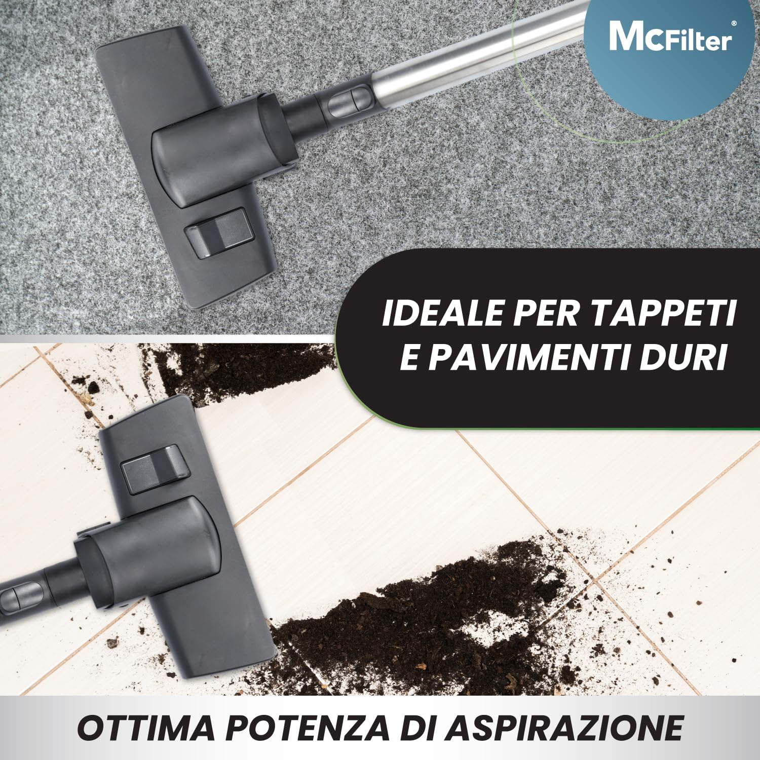 McFilter I Bocchetta combinata per pavimenti adatta per aspirapolvere Miele serie C1, C2, C3, S8000, S2, S3, S4, S5, S6, completo, compatto, classico, 35 mm, commutabile e funzione di parcheggio