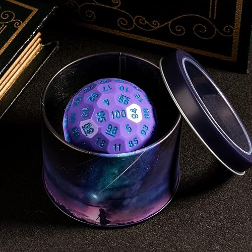 Miniatura 10 de Dados D100 mejorados, dados poliédricos individuales de 100 caras D100 D100 de 1.776 pulgadas, dados de juego D&D D100, cubo de 100 caras con lata