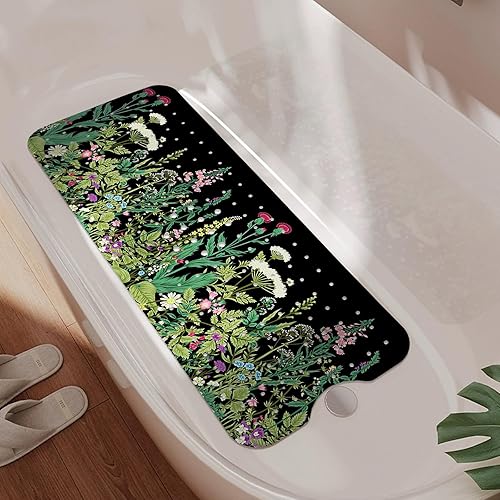 Miniatura 9 de Alfombra de baño antideslizante, alfombra de baño Bohemia para bañera, alfombra de baño extra larga con ventosas y agujeros de drenaje