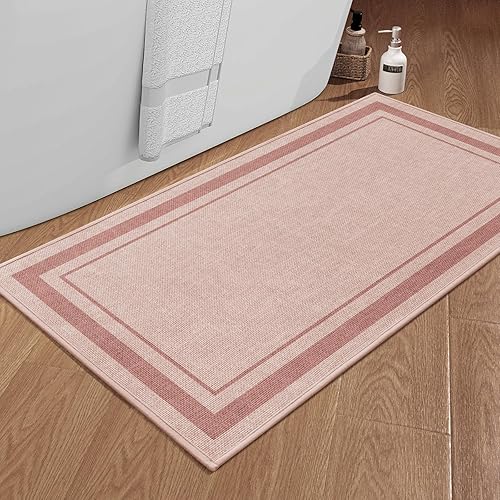 Miniatura 34 de chakme Juego de 2 alfombras de baño ultrafinas, absorbentes, antideslizantes, lavables a máquina, color beige oscuro, 17 x 24 pulgadas + tapete para