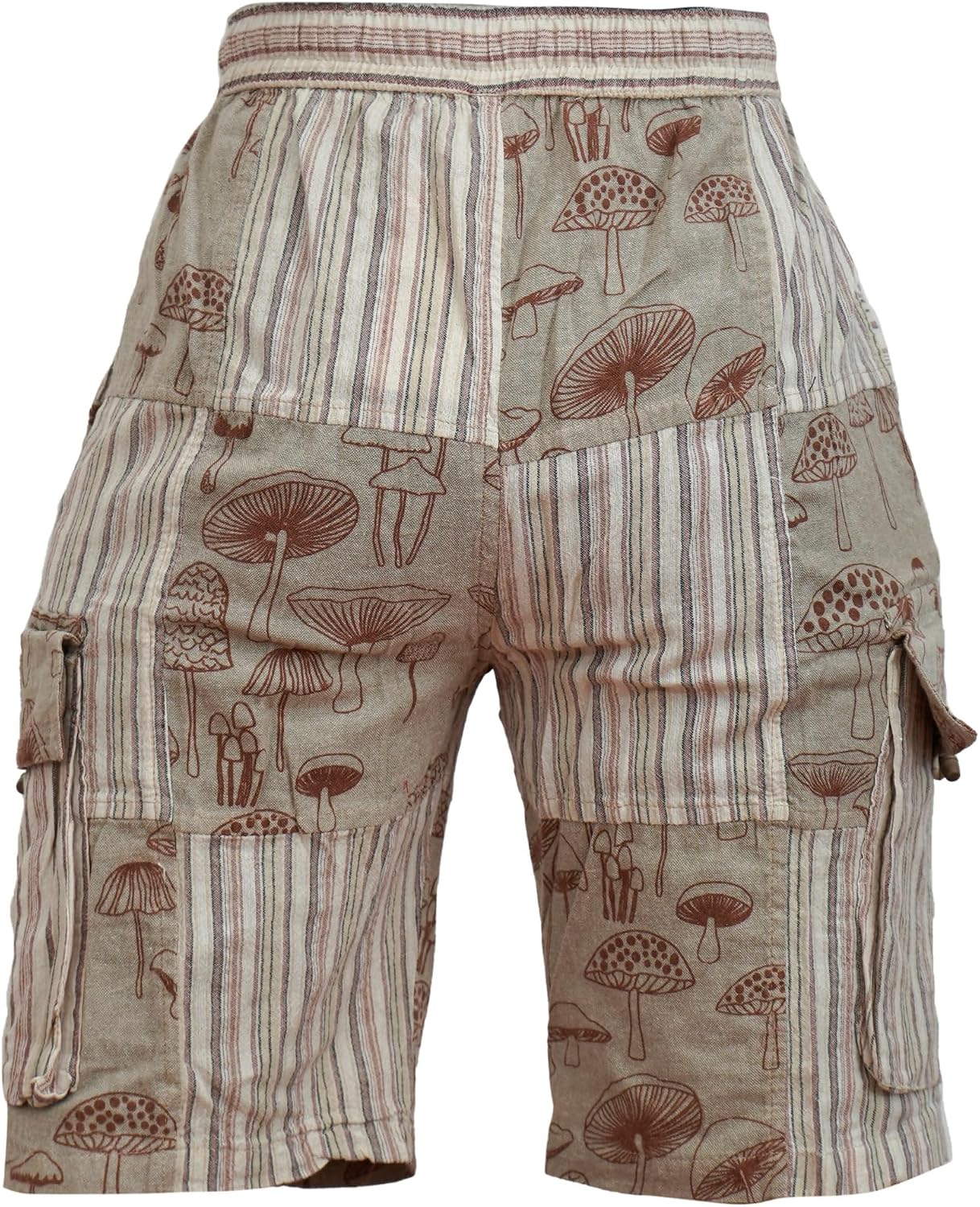 Ezhippie Men’s Handmade Patchwork Cargo Shorts | Hippie Boho Festival Shorts with 2 Side Pockets