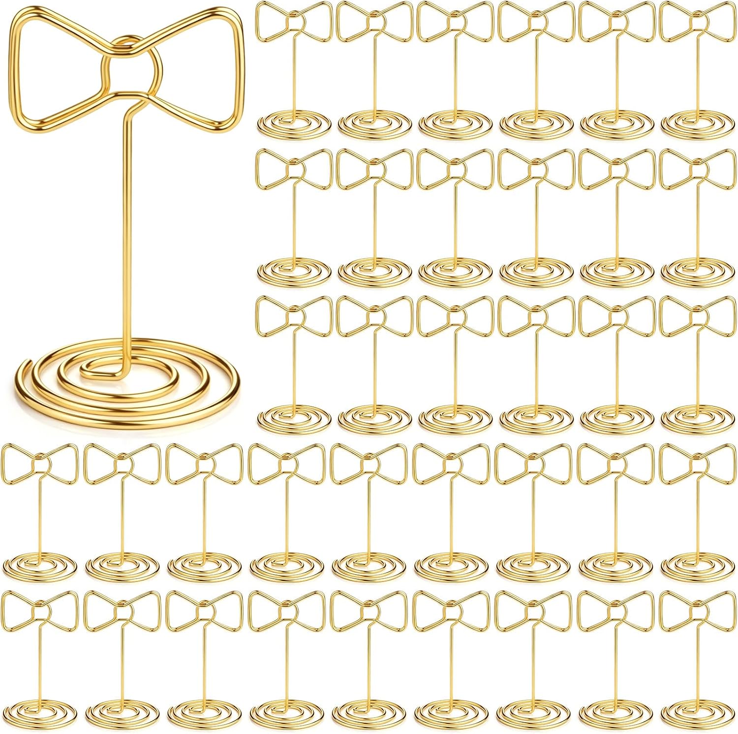 Eaasty 50 Pcs Table Number Holders Gold Wire Stand Bow,Bow