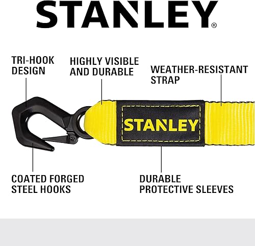 Miniatura 2 de STANLEY S1053 Correa de remolque resistente de 2 pulgadas x 30 pies con ganchos de acero forjado negro, carga de trabajo segura de 3,000