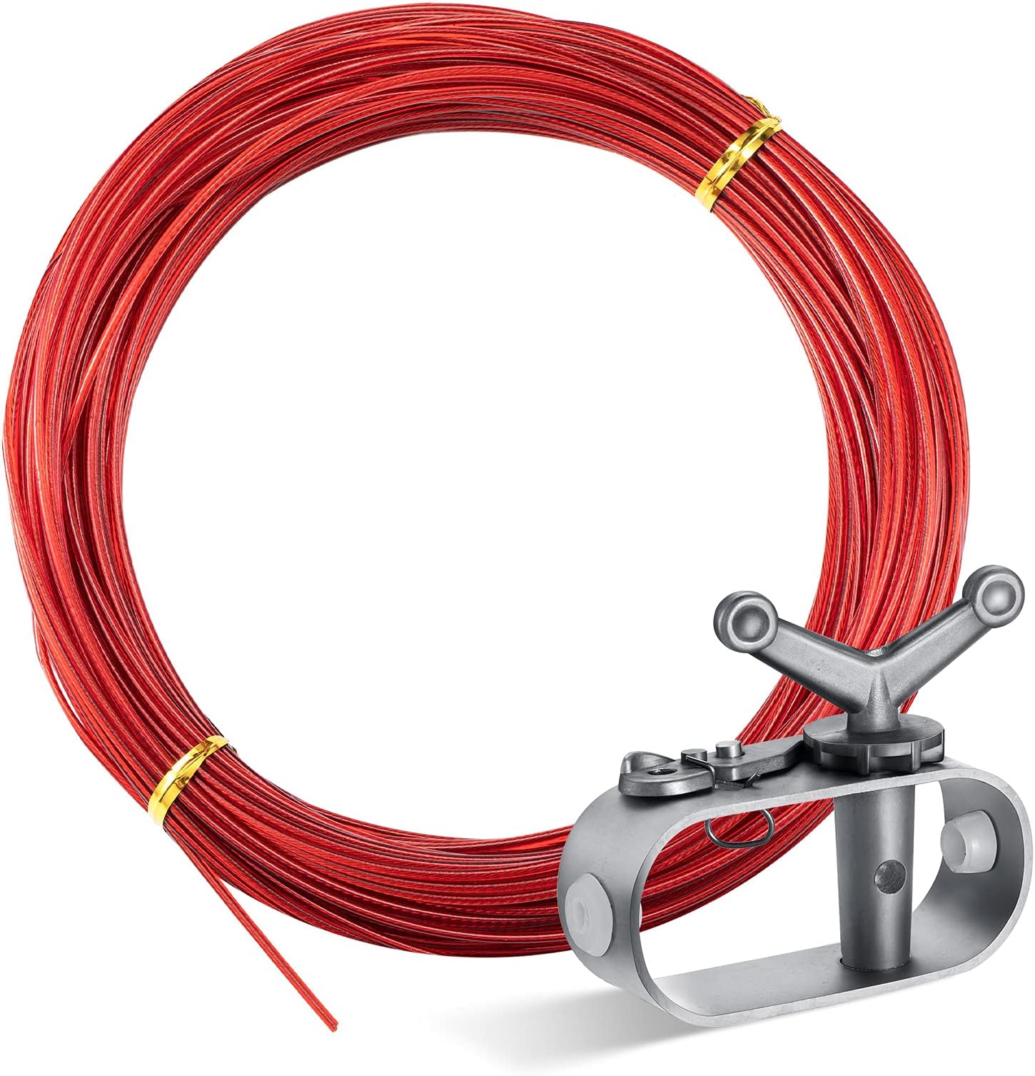 Ripeng Pool Cover Cable and Winch Kit Swimming Pool Cover Cable Red Cable with Stainless Steel Winch for Home Above Ground Swimming Pool Winter Covers (100 Feet)