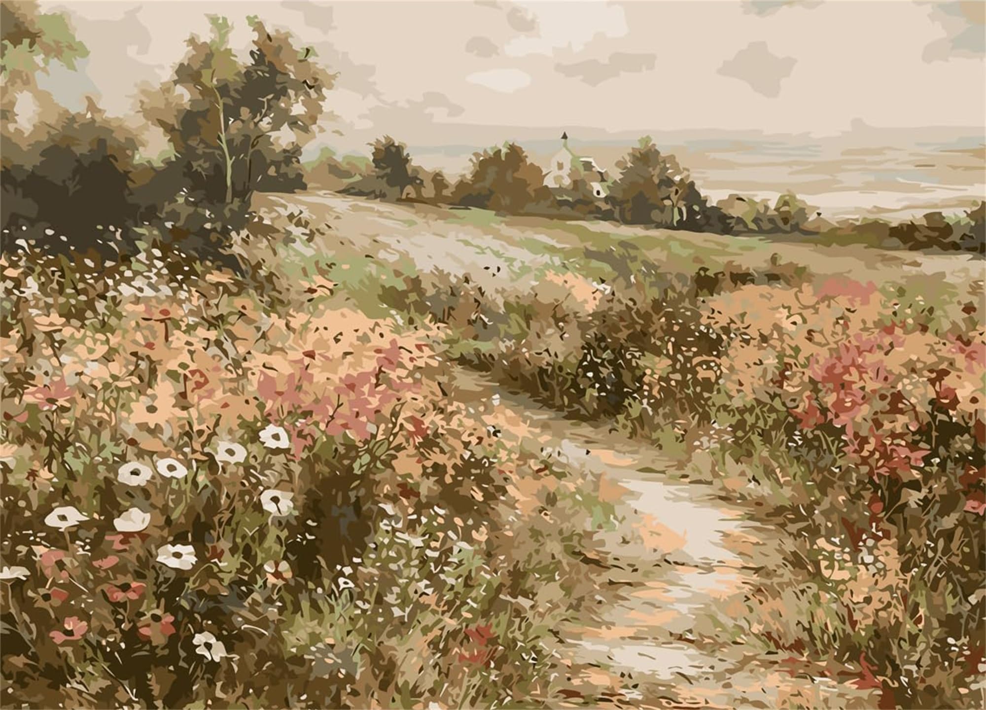 Nznanchu Field Vintage Paint By Numbers Kits For Adults,Wildflower Diy Painting Kit On Canvas,Floral Color By Numbers,Large Adult Paint By Number For Wall Decor And Gifts (Field)