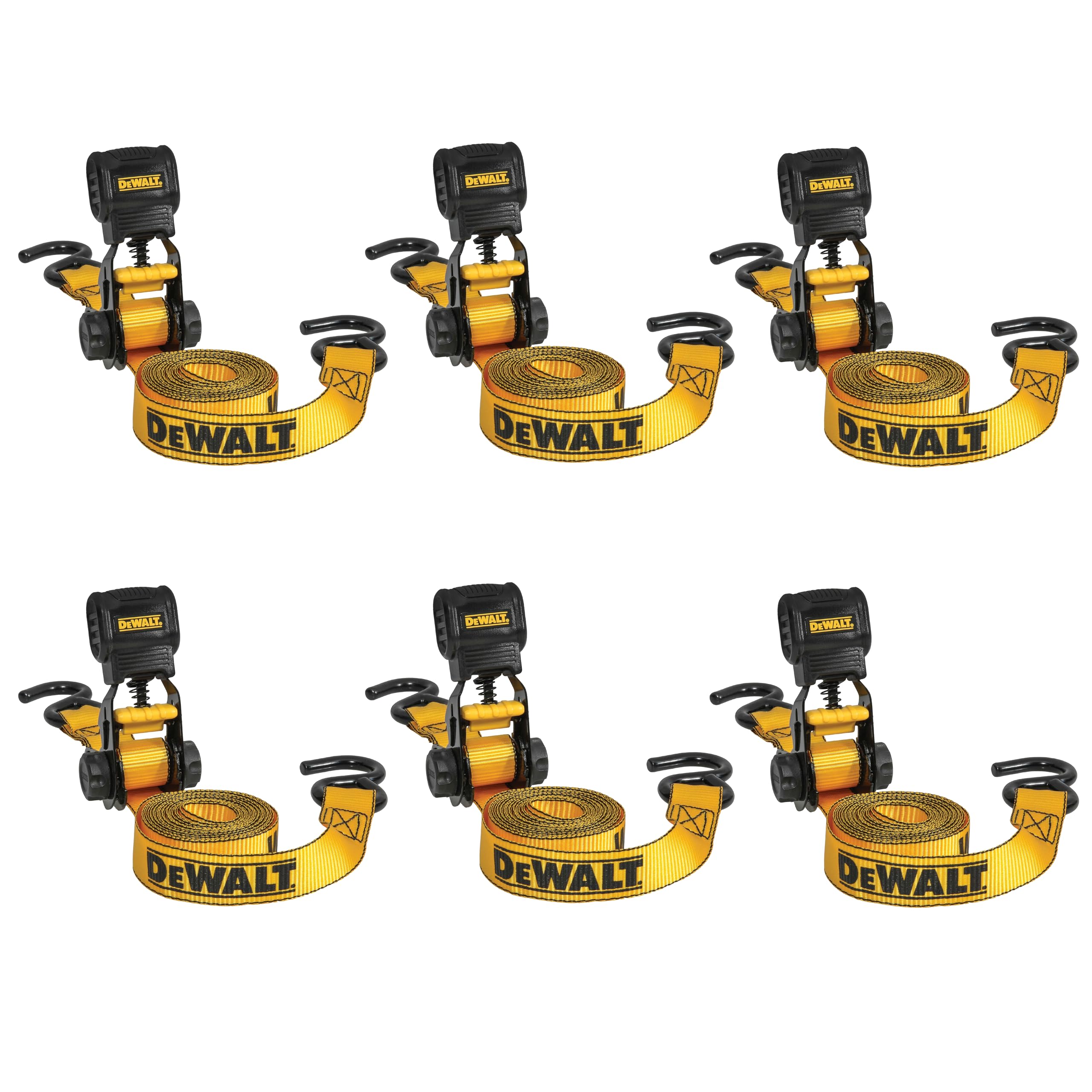 DEWALT DXBC15006X - Cinghia di fissaggio a cricchetto, 2,5 cm x 2,5 m, carico di lavoro sicuro 226,8 kg, resistenza alla rottura 0,7 kg, confezione da 6