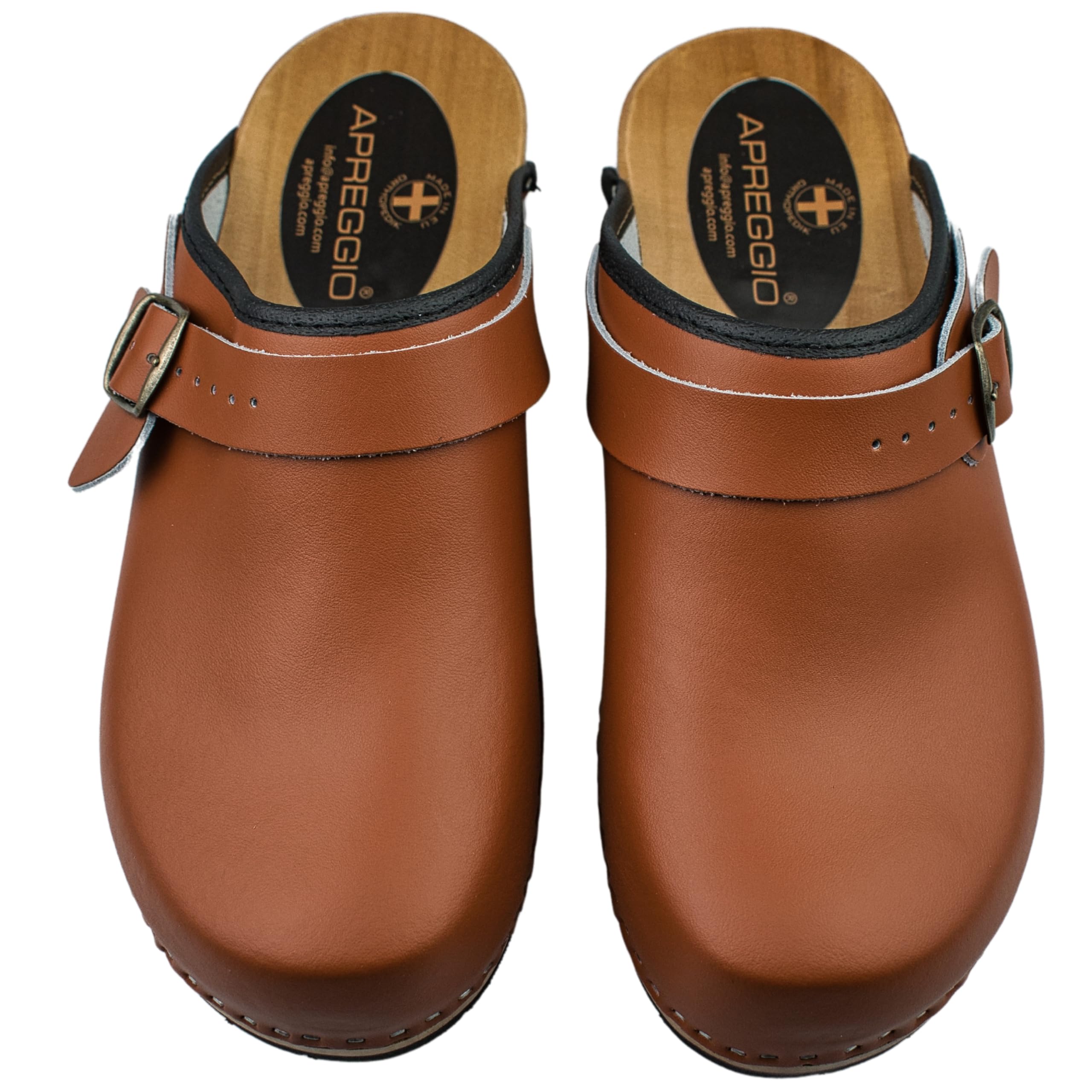 APREGGIO Zuecos de madera para hombre, zapatos de madera de piel, prácticos zuecos de jardín, ergonómicos para hombre