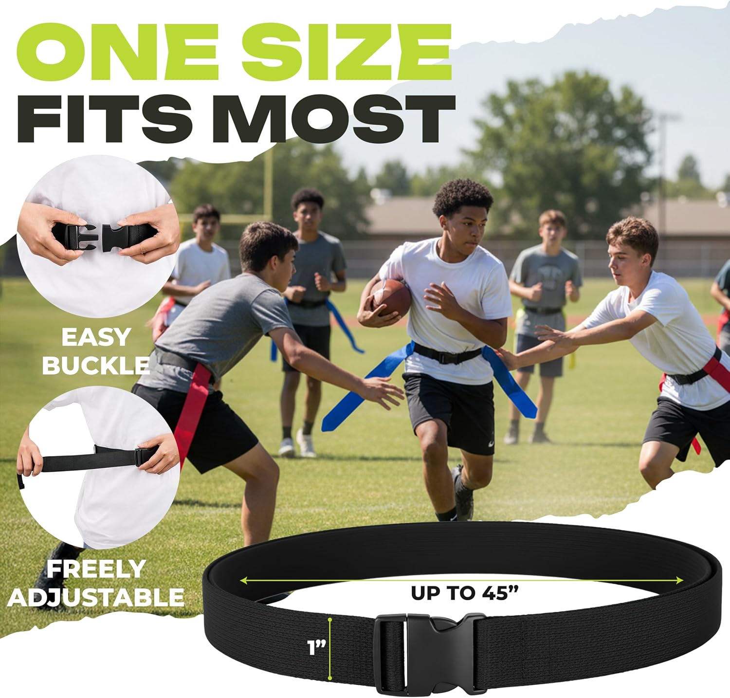 Flag Football Belts Set for 14 Players – 28 Durable Red & Blue Flags with 4 Extra Flags, Adjustable Belts & Carry Bag – Youth & Adult Flag Football Equipment for Teams, PE & Backyard Games