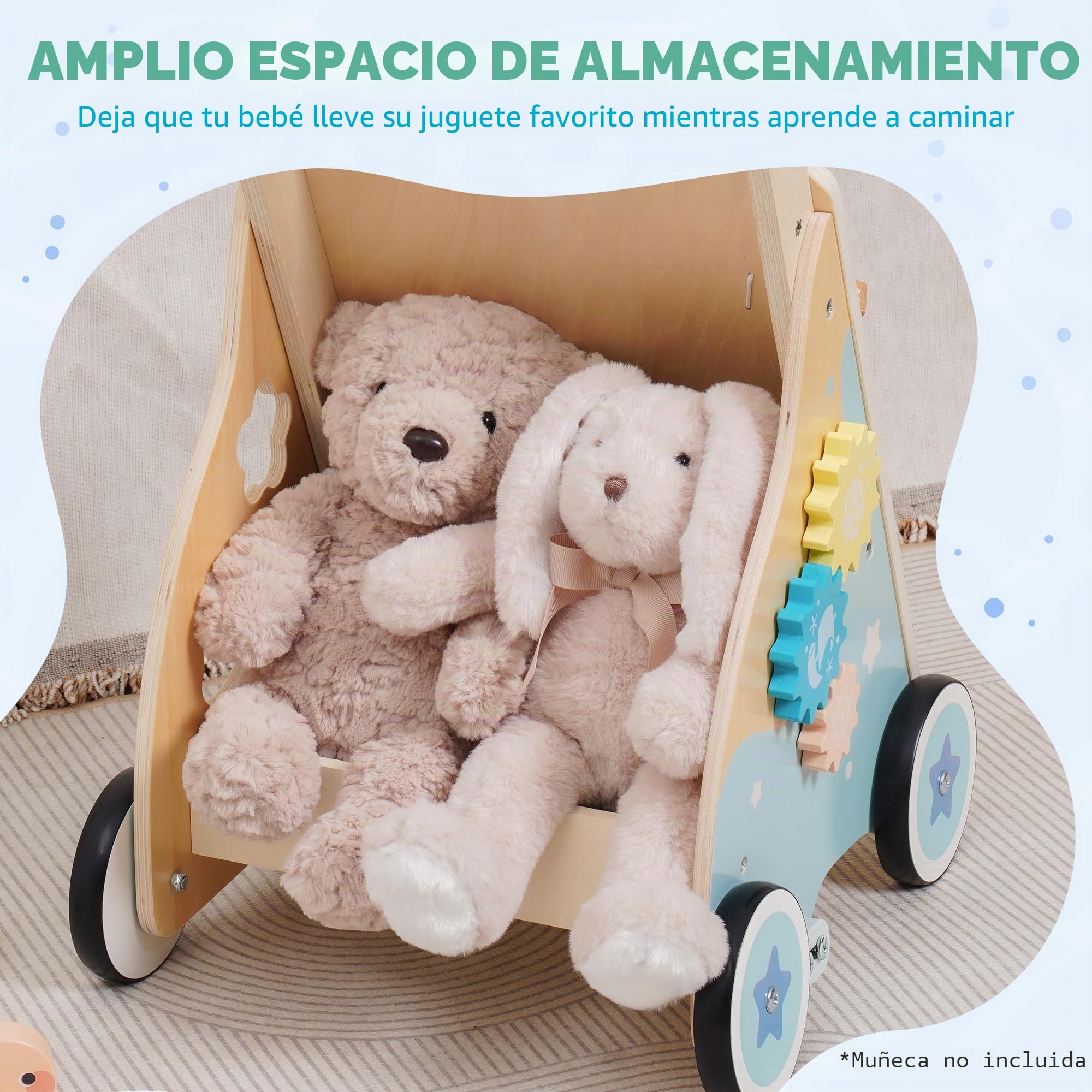 ROBUD Andador de madera, ayuda para aprender a andar, bebé Walker, tema marino