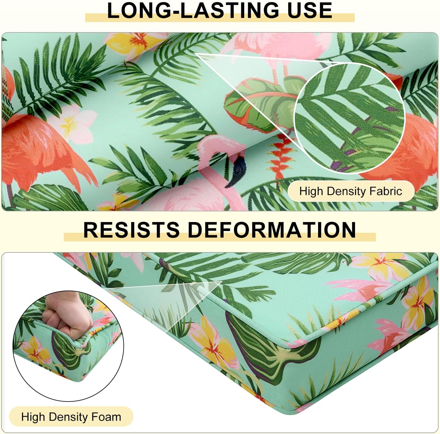 downluxe Outdoor Chair Cushions Set of 4, Waterproof 19" x 19" x 3" Patio Chair Cushion with Non-Slip Ties & Handle, Square Outdoor Cushion for Patio Furniture with Removable Cover, Tropical Flamingo