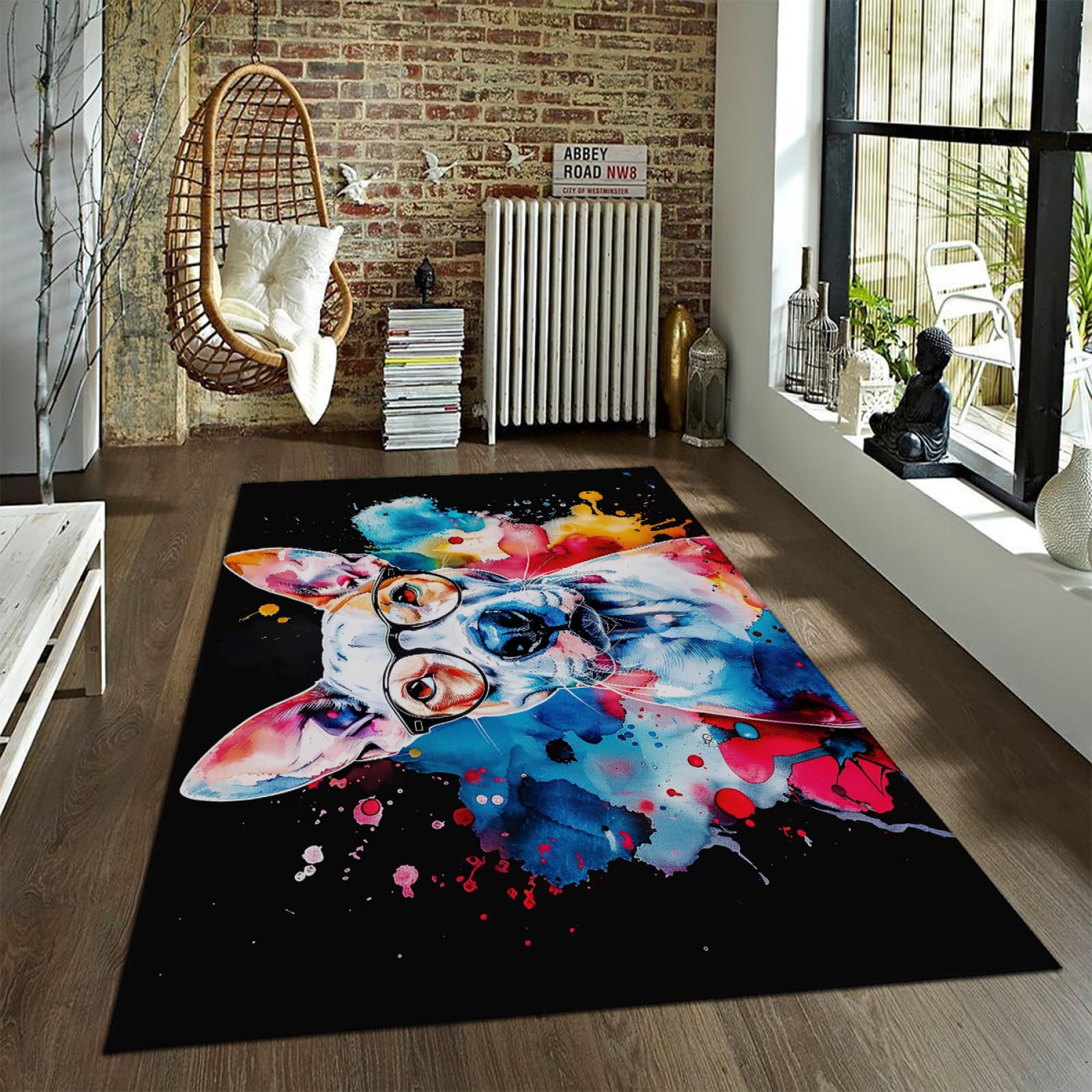 Tapis confortable pour salon avec motif chiot aquarelle 100x150cm