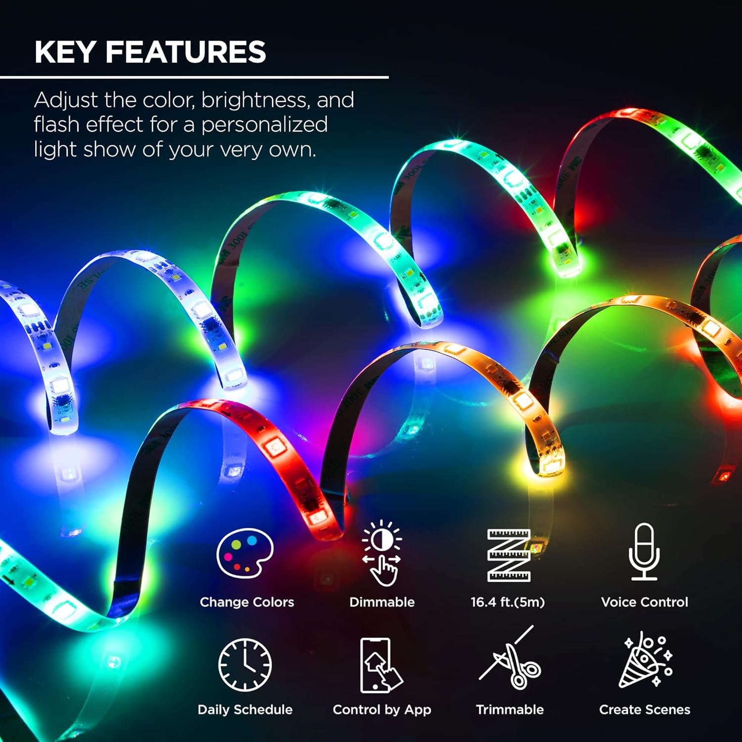 Merkury Innovations Indoor Outdoor RGBIC Smart WiFi LED Strip - Voice Control and Music Sync 16.4 ft