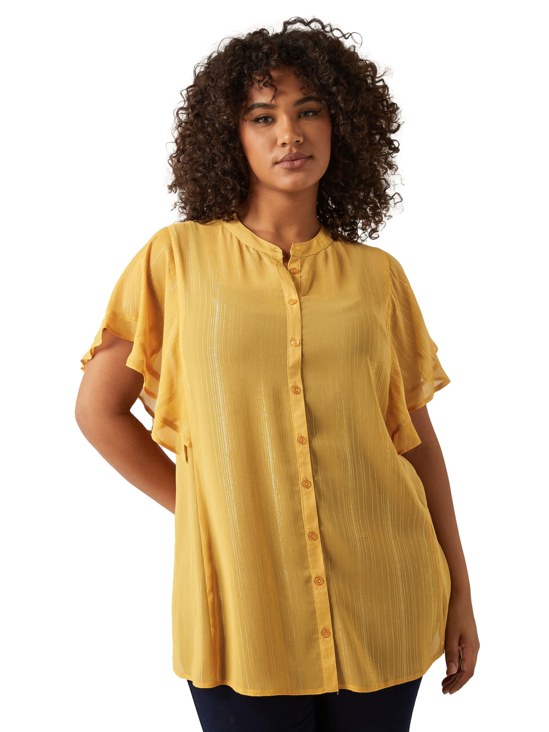 Evans Women's Yellow Curve Frill Sleeve Blouse - Plus Size Curve