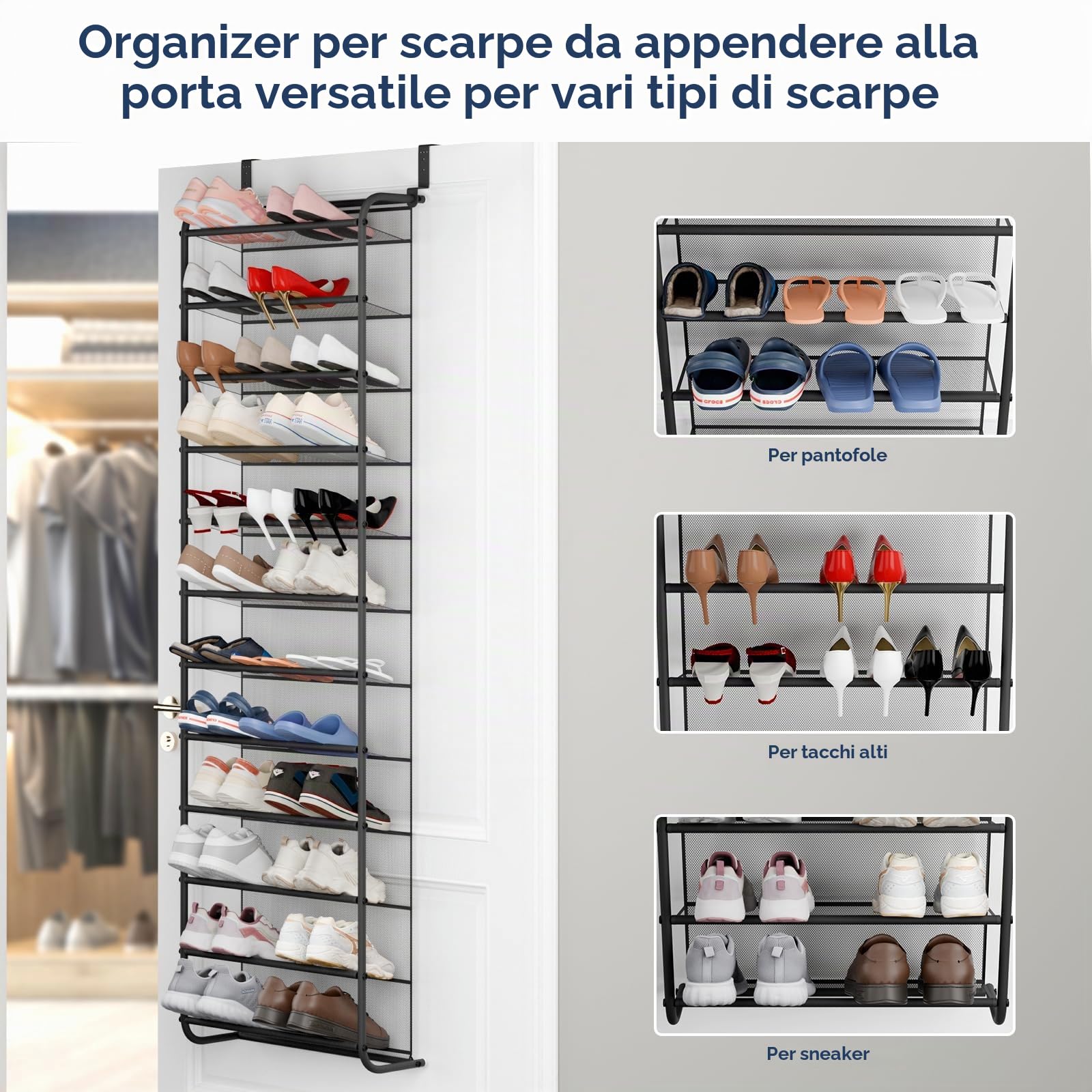 Whitmor - Scarpiera per 36 paia da appendere alla porta, grigio scuro