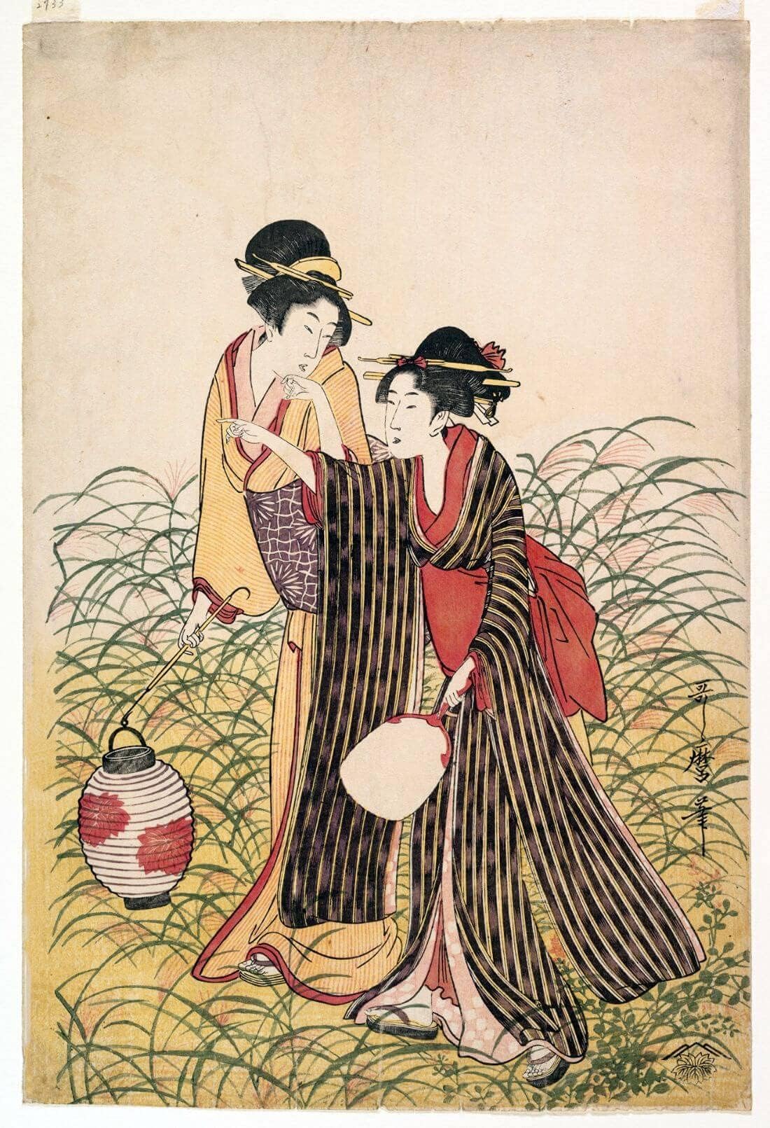 Tallenge -Kitagawa Utamaro - Musashino Panel- Medium Canvas Rolls(Canvas,16 x 24 inches, Multicolour)