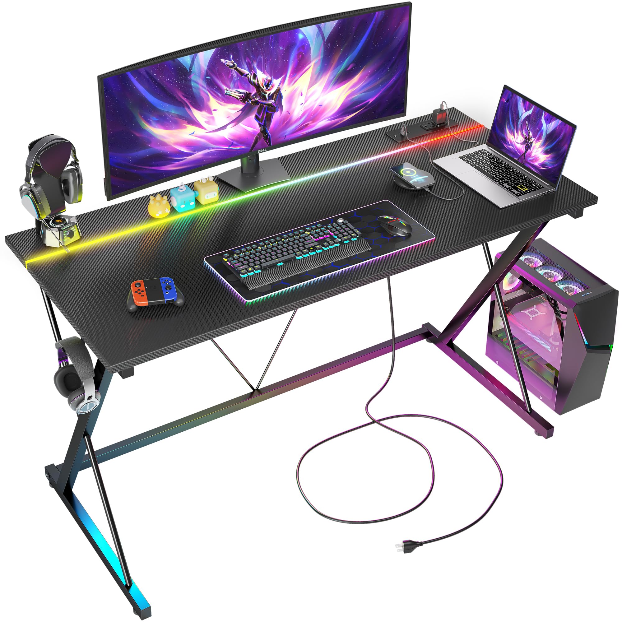 Amazon.com: TIQLAB Gaming Desk with Power Outlets & LED 40