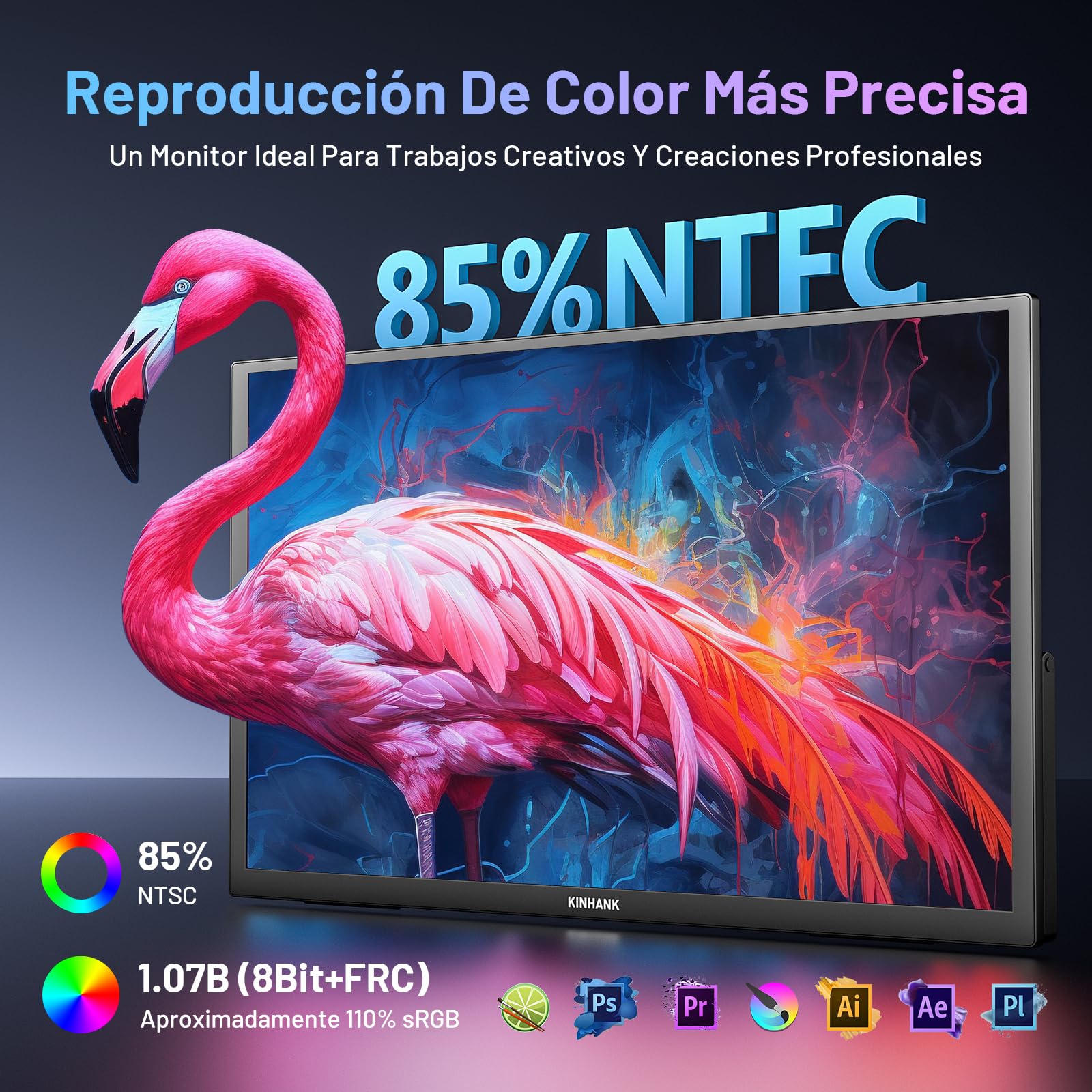 Monitor Portátil 4K HDR Pantalla Portatil con GTV OS, con Altavoces&Soporte | 18.4"/85% NTFC/IPS Pantalla de Extensión para Laptop/Xbo/PS5/Phone/USB C/HDMI, Compatible con VESA, Trabajo y Entretenimiento
