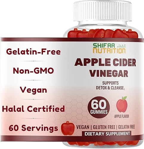 SHIFAA NUTRITION Gomitas de vinagre de sidra de manzana Halal. Gomitas de limpieza y desintoxicación ACV para apoyo inmunológico y digestión.
