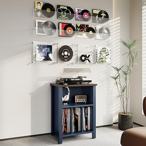 Miniatura 6 de LIDYUK Soporte para tocadiscos, mesa auxiliar de almacenamiento de discos de vinilo con estante de exhibición con capacidad para hasta 130 álbumes