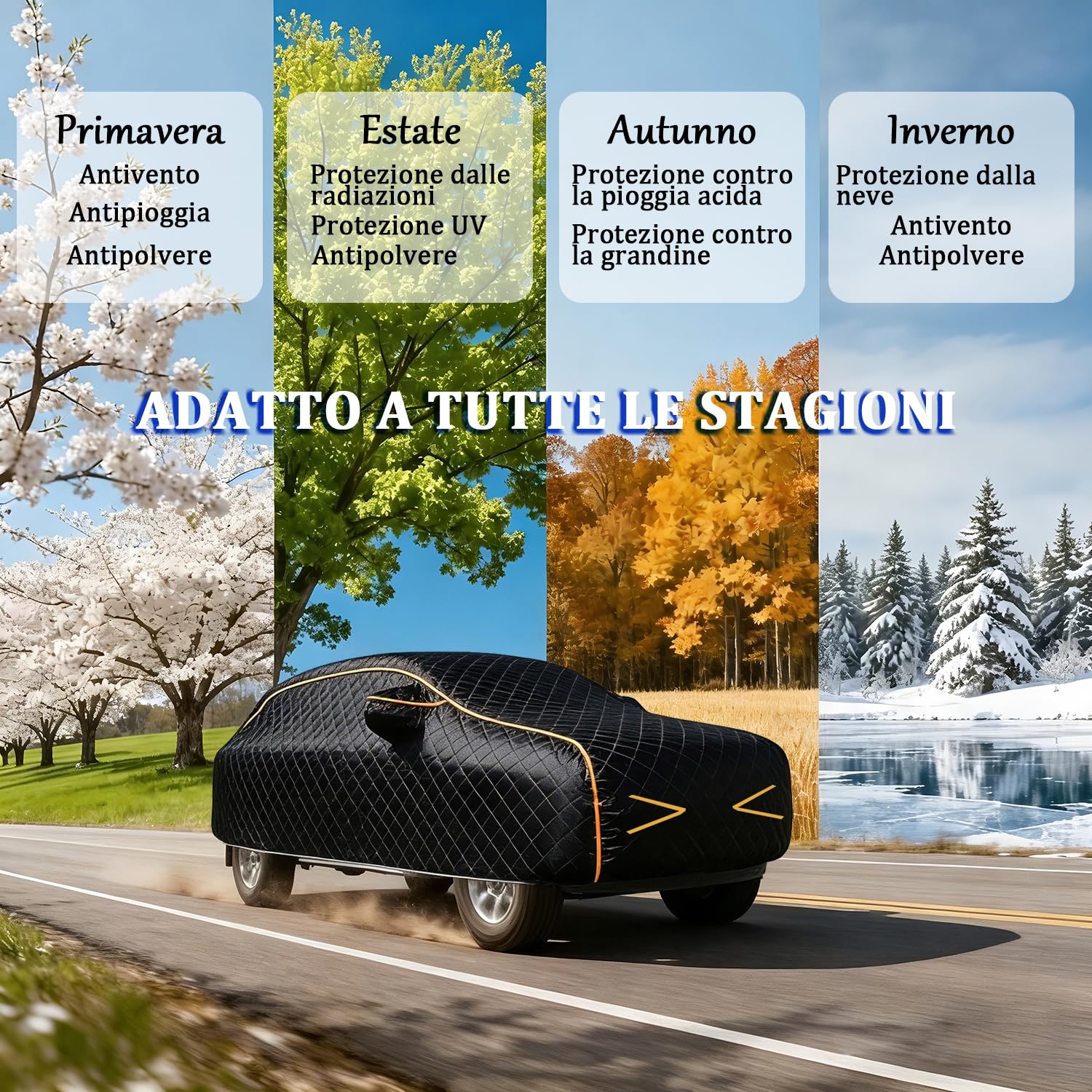 Copriauto Antigrandine per Fiat Grande Panda (2024-2026) 7 Strati Ispessiti, Tessuto Oxford, Fodera Morbida, Traspirante, Antivento, Impermeabile, Antigraffio, Anti-UV, 4 Stagioni
