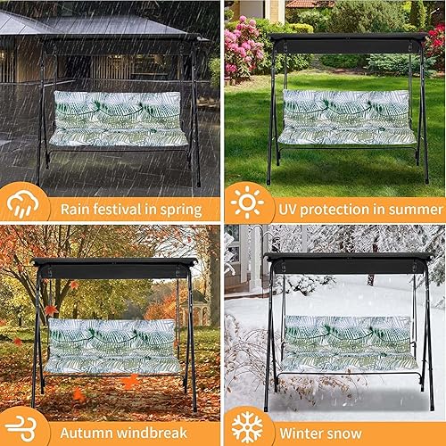 Miniatura 7 de lsxlkha Cojines de columpio de 2 a 3 plazas, cojín de columpio para porche al aire libre, impermeable, grueso, de 4 pulgadas, con respaldo y lazos,