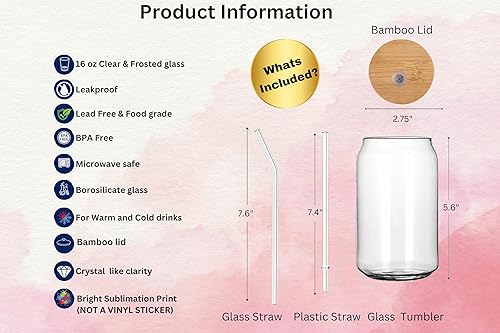 Miniatura 6 de PRINTOPIA Christmas Gift Personalized Iced Coffee Glassmug with leakproof Bamboo lid Sublimation Print and Glass and Platic Straw - Customized Glass