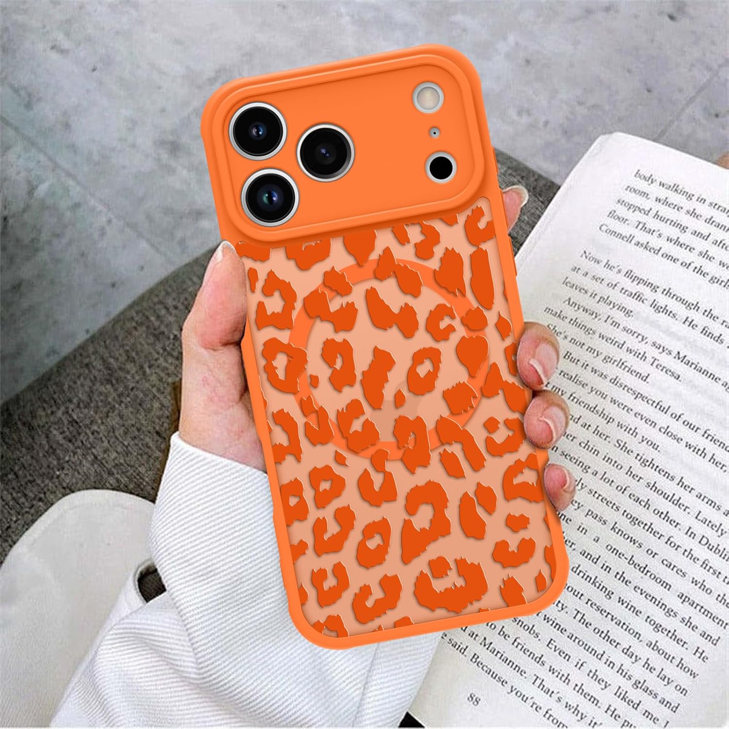 MOWIME Magnetic for iPhone 17 Pro Case [Compatible with MagSafe] Cute Fashion Orange Leopard Print Translucent Matte Hard Back Shockproof Anti-Scratch Phone Case-Orange
