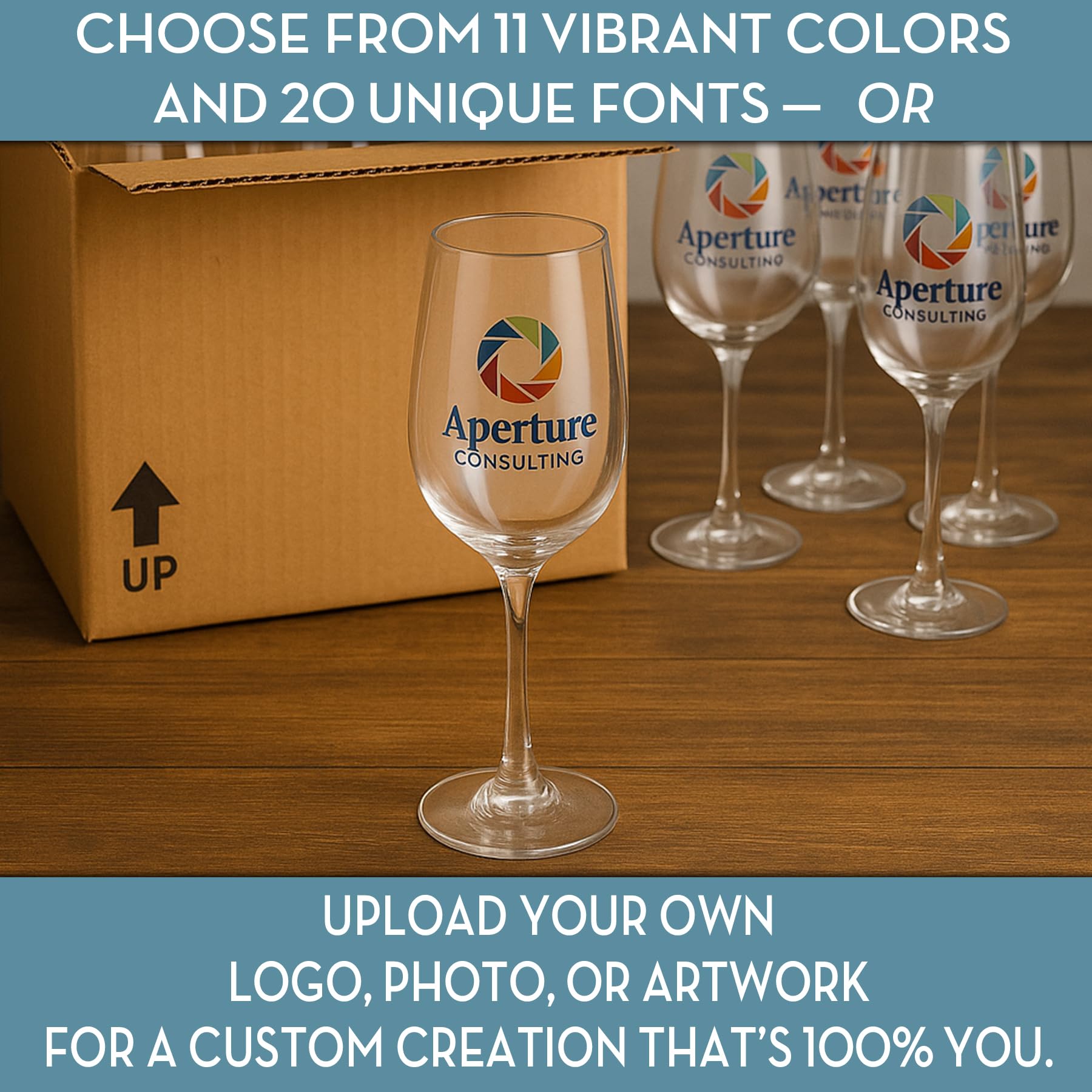 Amazon.com | Bulk Printed 16oz Stemmed Wine Glass - Custom Promotional  Items with your Logo - Personalized Company Small Business Party Favors: Wine  Glasses