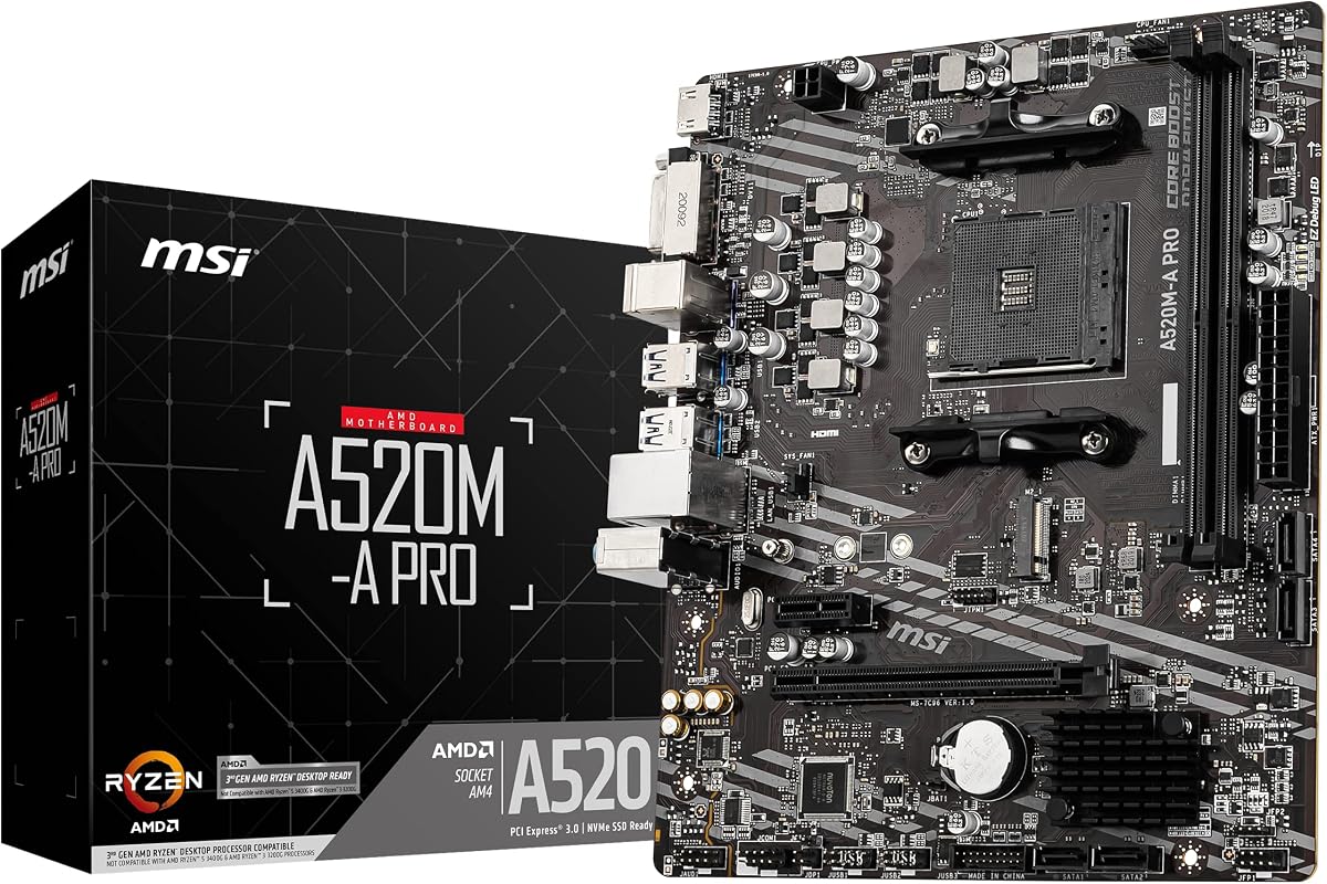A520M-A PRO Gaming Motherboard (AMD Ryzen 5000, AM4, DDR4, PCIe 3.0, SATA 6Gb/s, M.2, USB 3.2 Gen 1, DVI/HDMI, Micro-ATX)