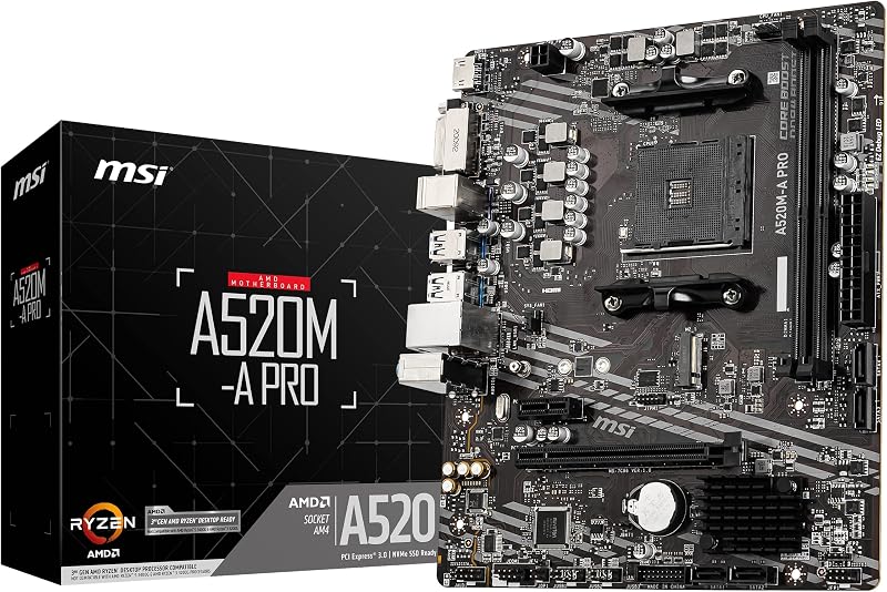 A520M-A PRO Gaming Motherboard (AMD Ryzen 5000, AM4, DDR4, PCIe 3.0, SATA 6Gb/s, M.2, USB 3.2 Gen 1, DVI/HDMI, Micro-ATX)