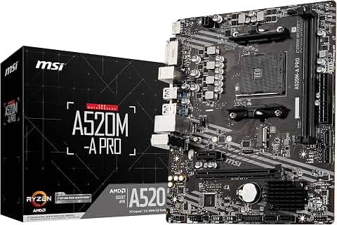 MSI A520M-A Pro Carte-mère Micro-ATX, AM4 | Pour AMD Ryzen 3è gén, DDR4 Boost (4600MHz/OC), 1 x PCIe 3.0 x1, 1 x M.2 Gen3 x4, Gigabit LAN