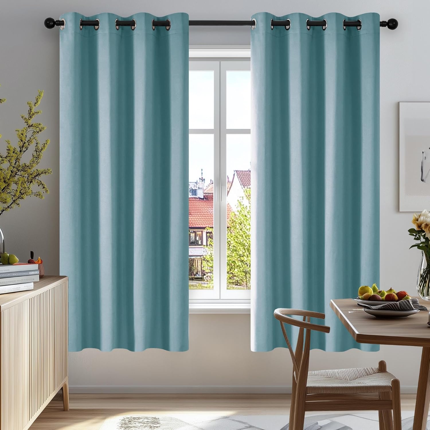Deconovo Blackout Curtains for Bedroom  Set of 2 52W x 63L Inch Thermal Insulated & Noise Reducing PanelsHome Window Room Darkening Sustainable Grommet Drapes for Living Room and Nursery, River Blue
