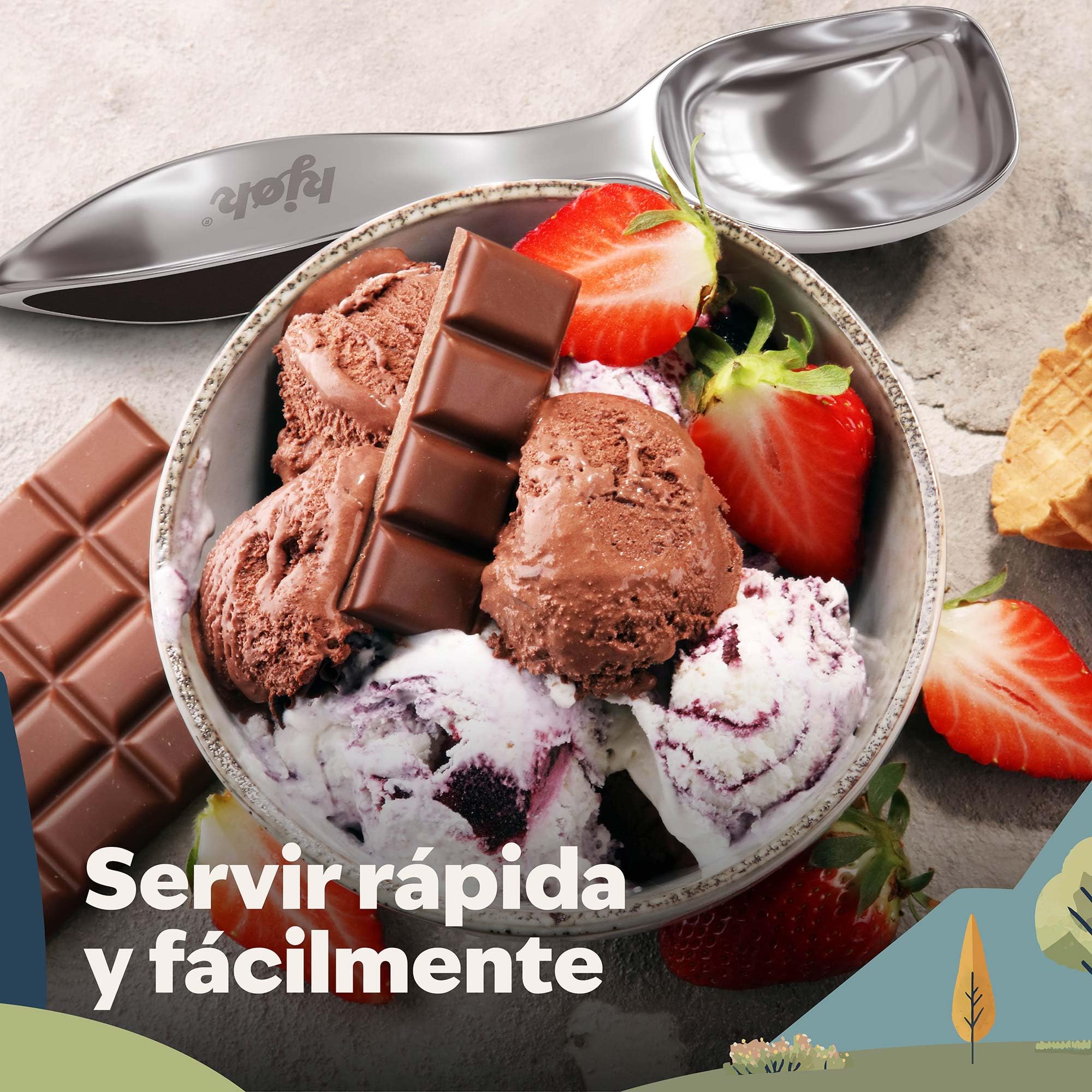 kjøk Premium Cucharón para Helado – Sacabolas de Helado de Aleación de Zinc en Cromo Mate – Cucharas para Icecream – Porcionador para Masa, Melón, Arroz o Albóndigas
