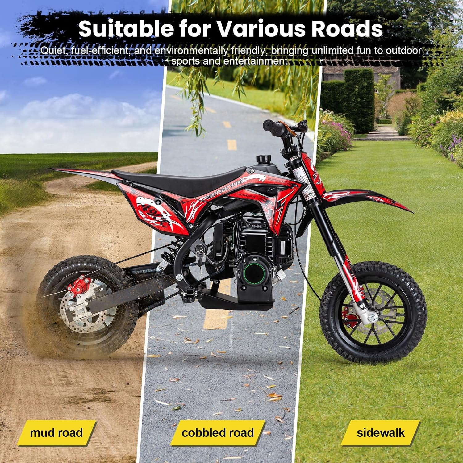 40cc Kids Mini Dirt Bike, 4-Stroke Gas Powered Mini Bike for Youth & Teens, Pocket Bikes Motorcycle with Off-Road Tires & Dual Brakes, Pit Bikes Max Load 265LBS (Motos para Niños) Red