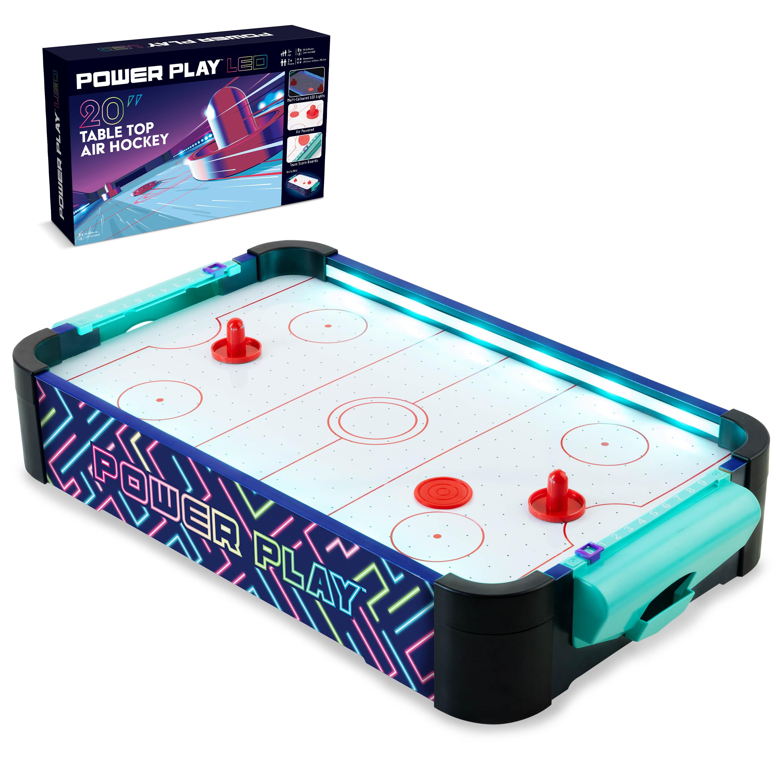 Power Play 20" LED Air Hockey Table Top Game with Lights, Pucks & Pushers